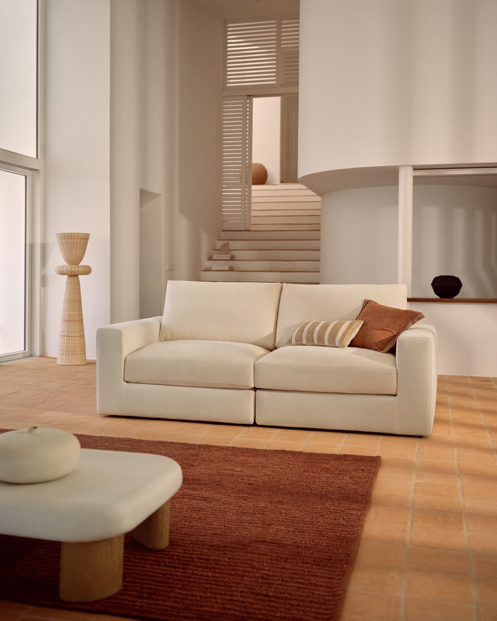 Alea ecru chenille 3-seater modular sofa with removable cover 220cm