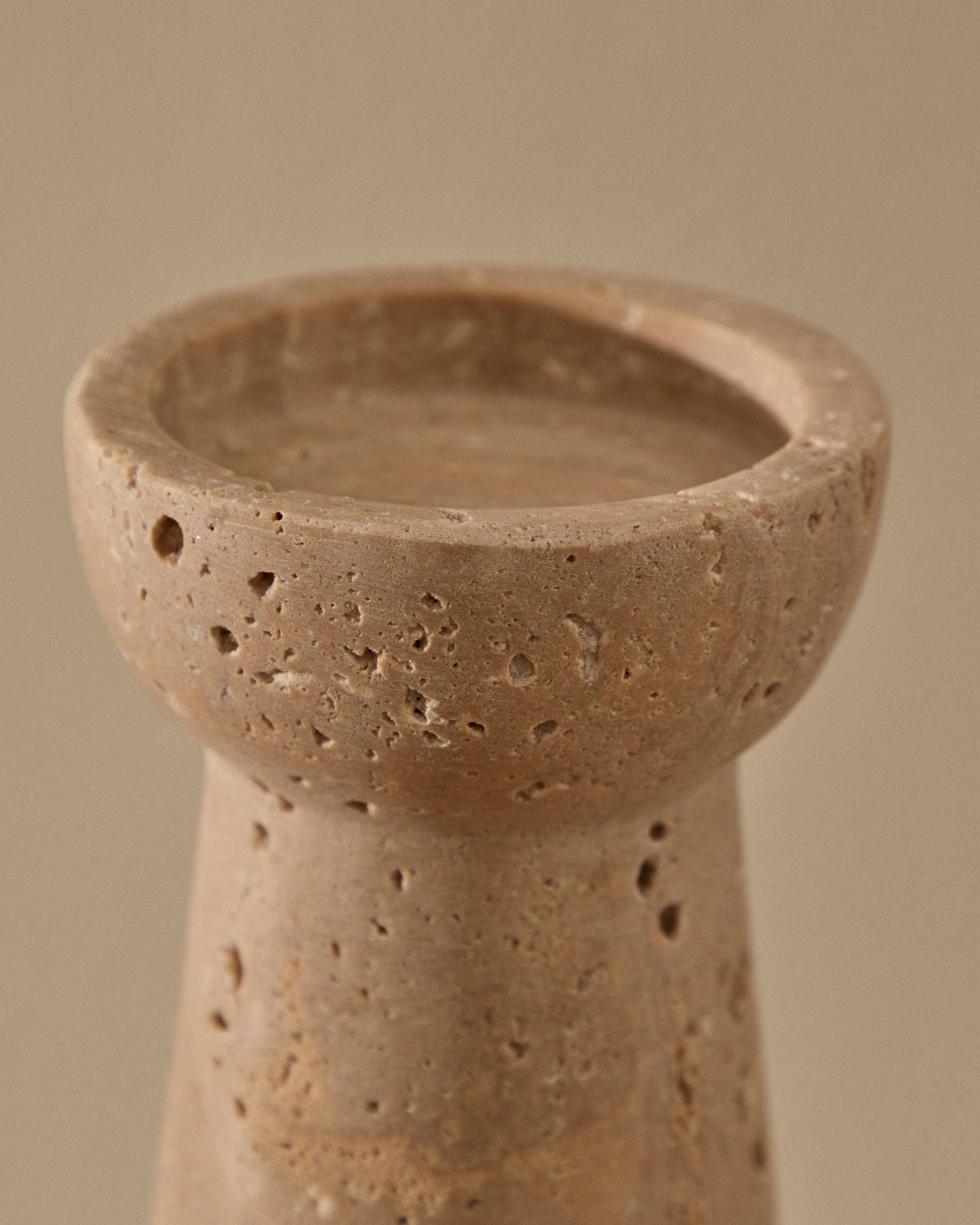 Magan large beige travertine candle holder - Lifestyle