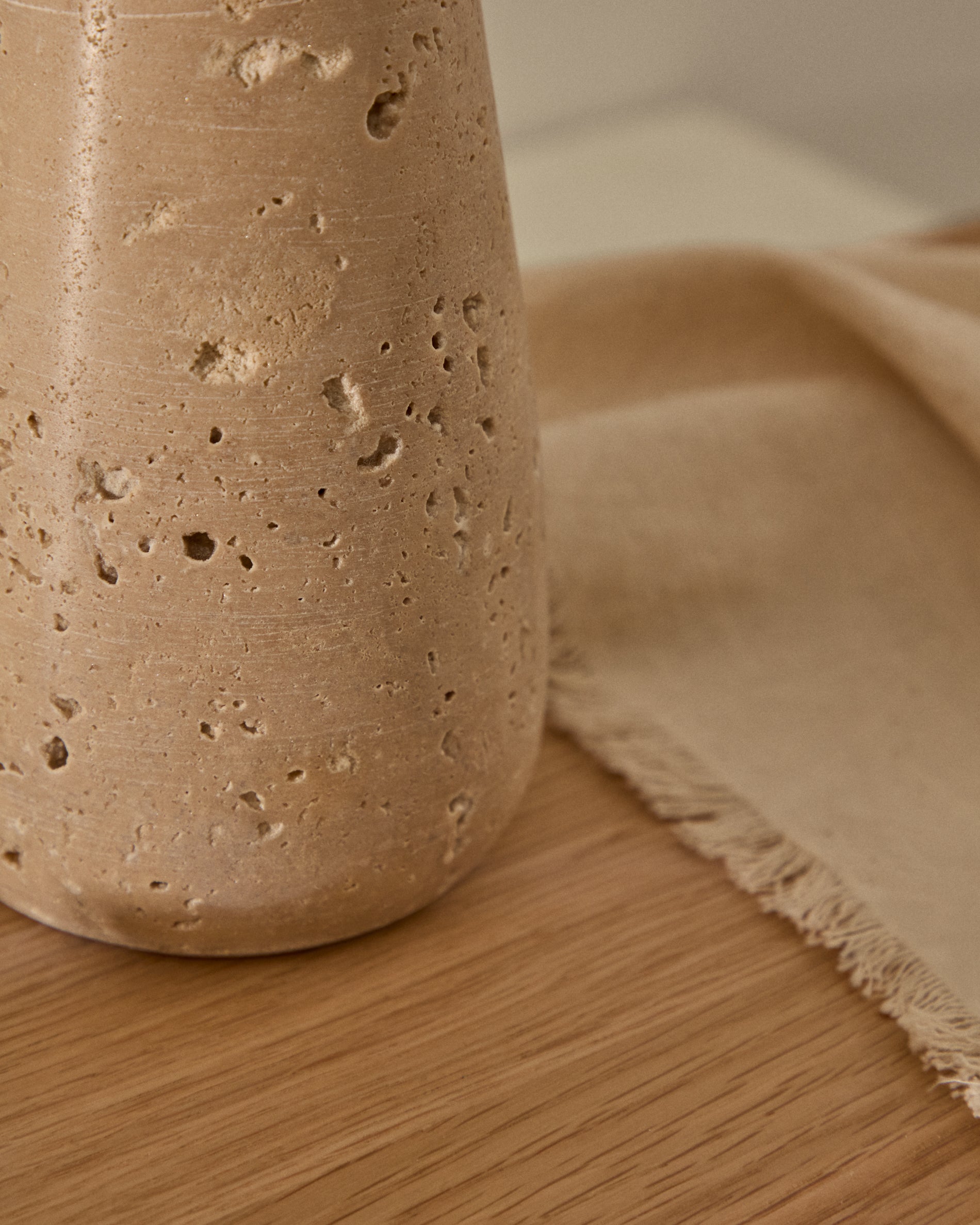 Magan small beige travertine candle holder - Lifestyle