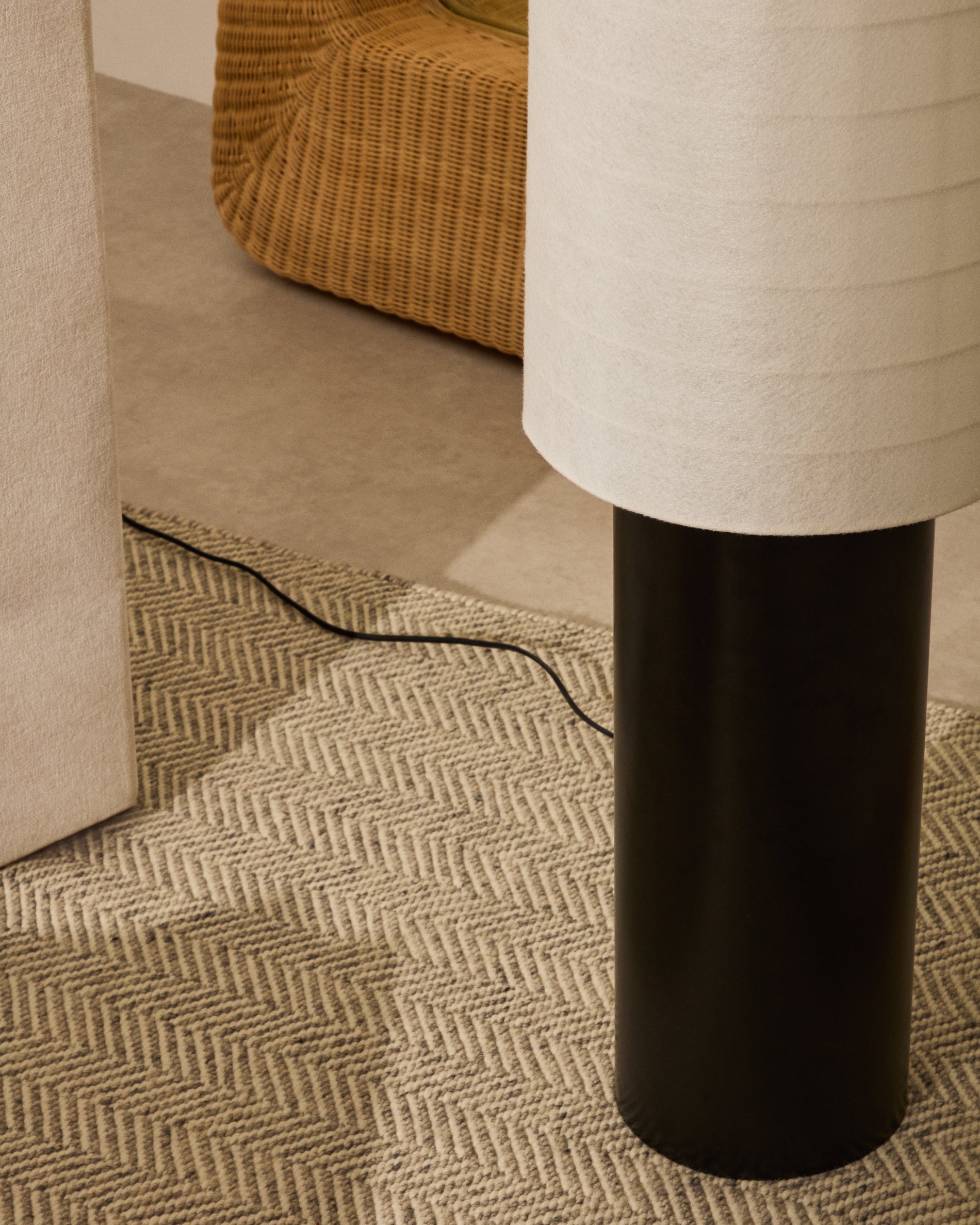 Dulan black metal floor lamp with cotton shade - Lifestyle