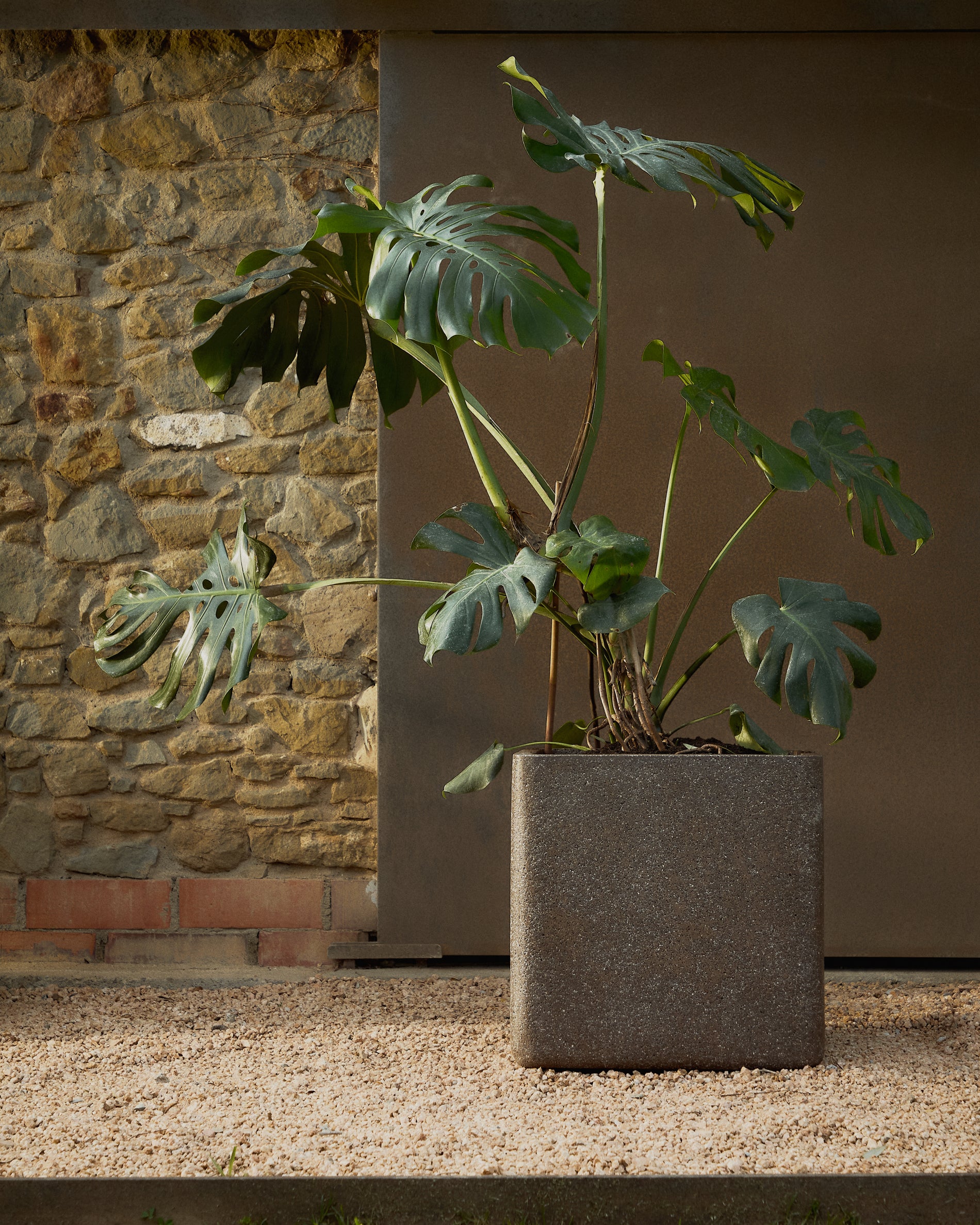 Set of 2 Minoa planters with brown stone effect 44 x 44 cm - Lifestyle