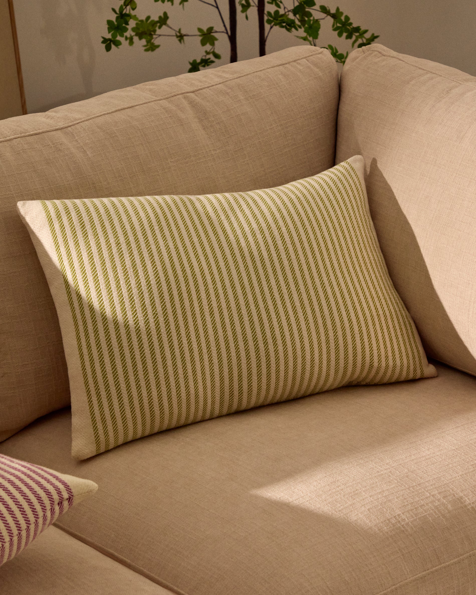Lioris green striped cotton cushion cover 60 x 40cm - Lifestyle