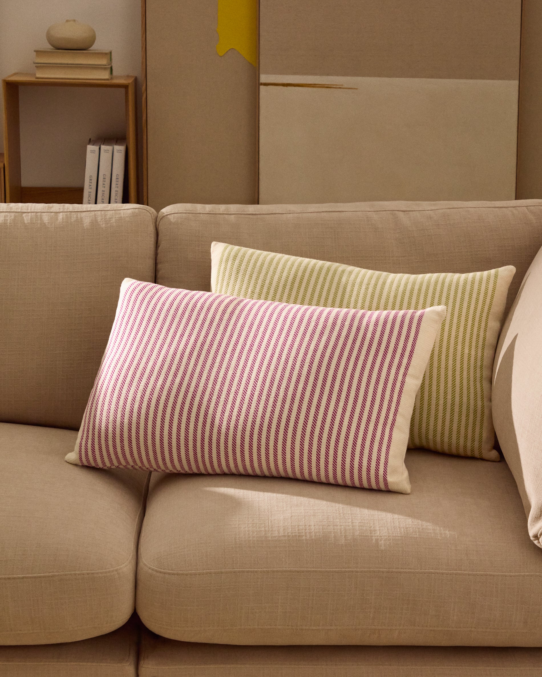 Lioris pink striped cotton cushion cover 60 x 40cm - Lifestyle