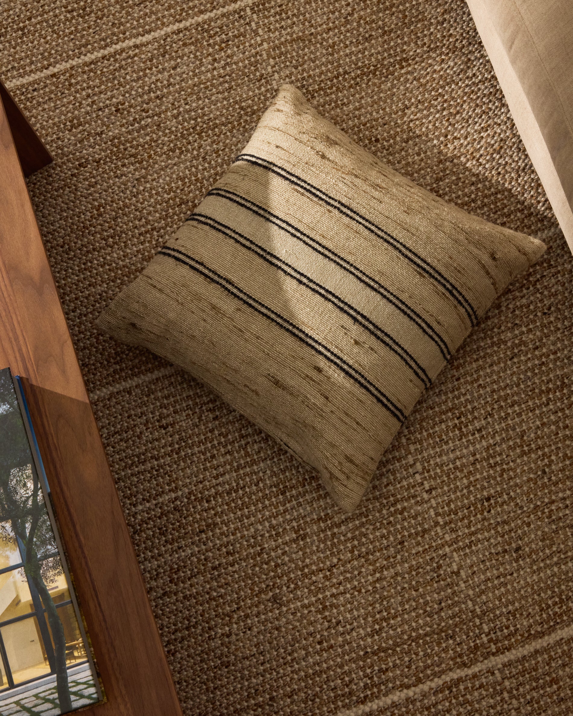 Dorien beige cushion cover with contrasting woven stripes 45 x 45cm - Lifestyle