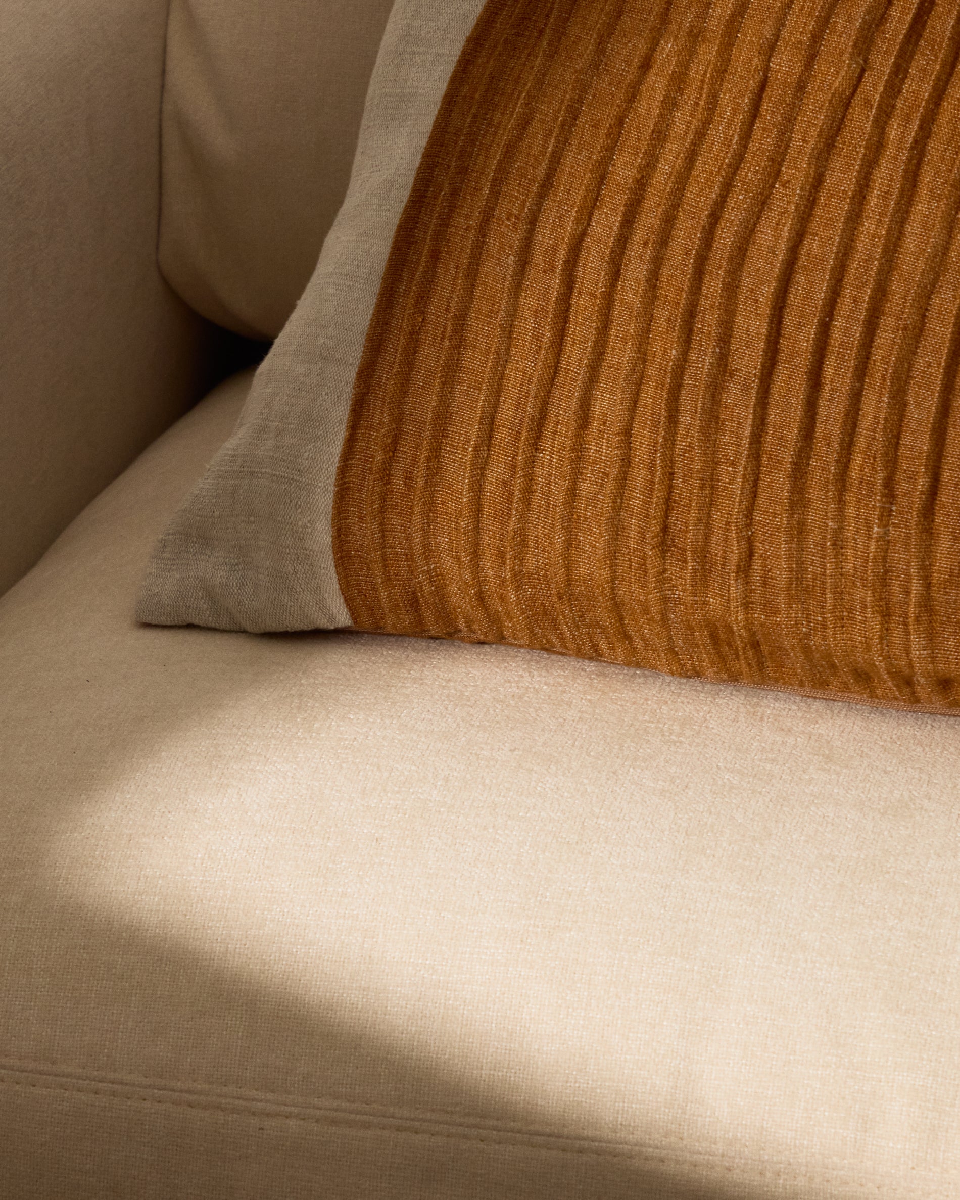 Zoren mustard pleated 100% linen cushion cover 50 x 50cm - Lifestyle