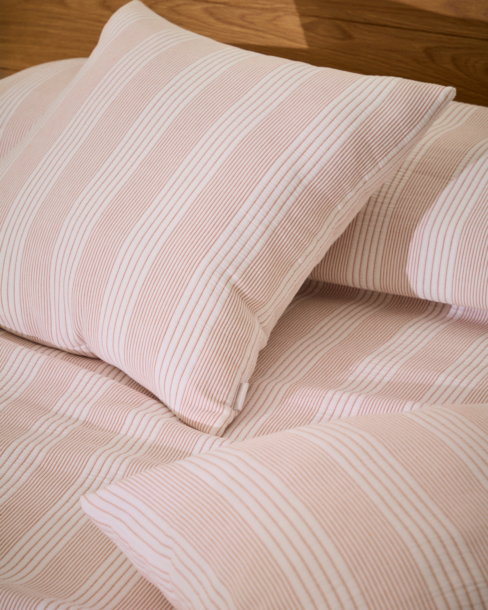 Macie set of 2 red and beige striped 100% cotton cushion covers 50 x 50cm - Lifestyle