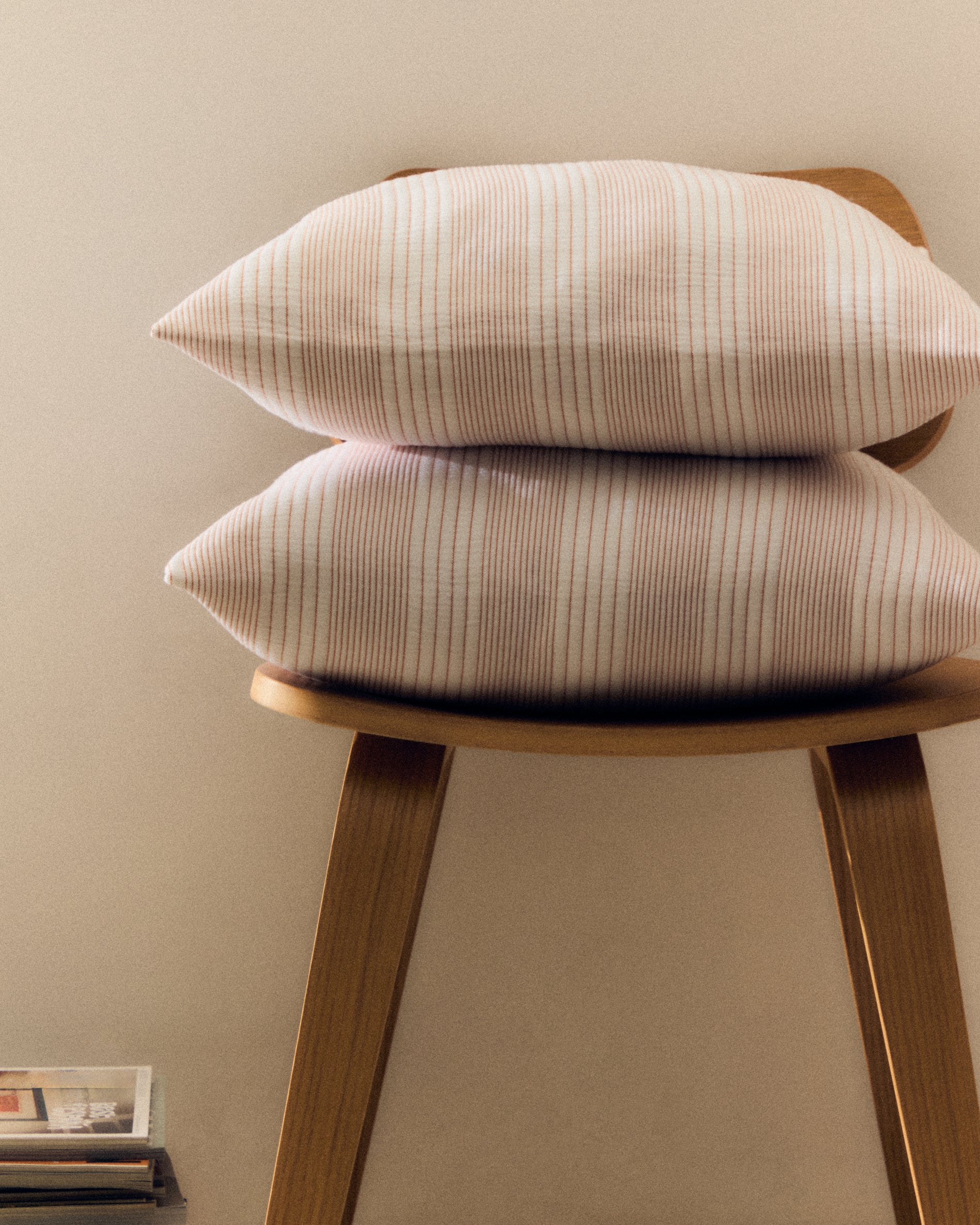 Macie set of 2 red and beige striped 100% cotton cushion covers 50 x 50cm - Lifestyle