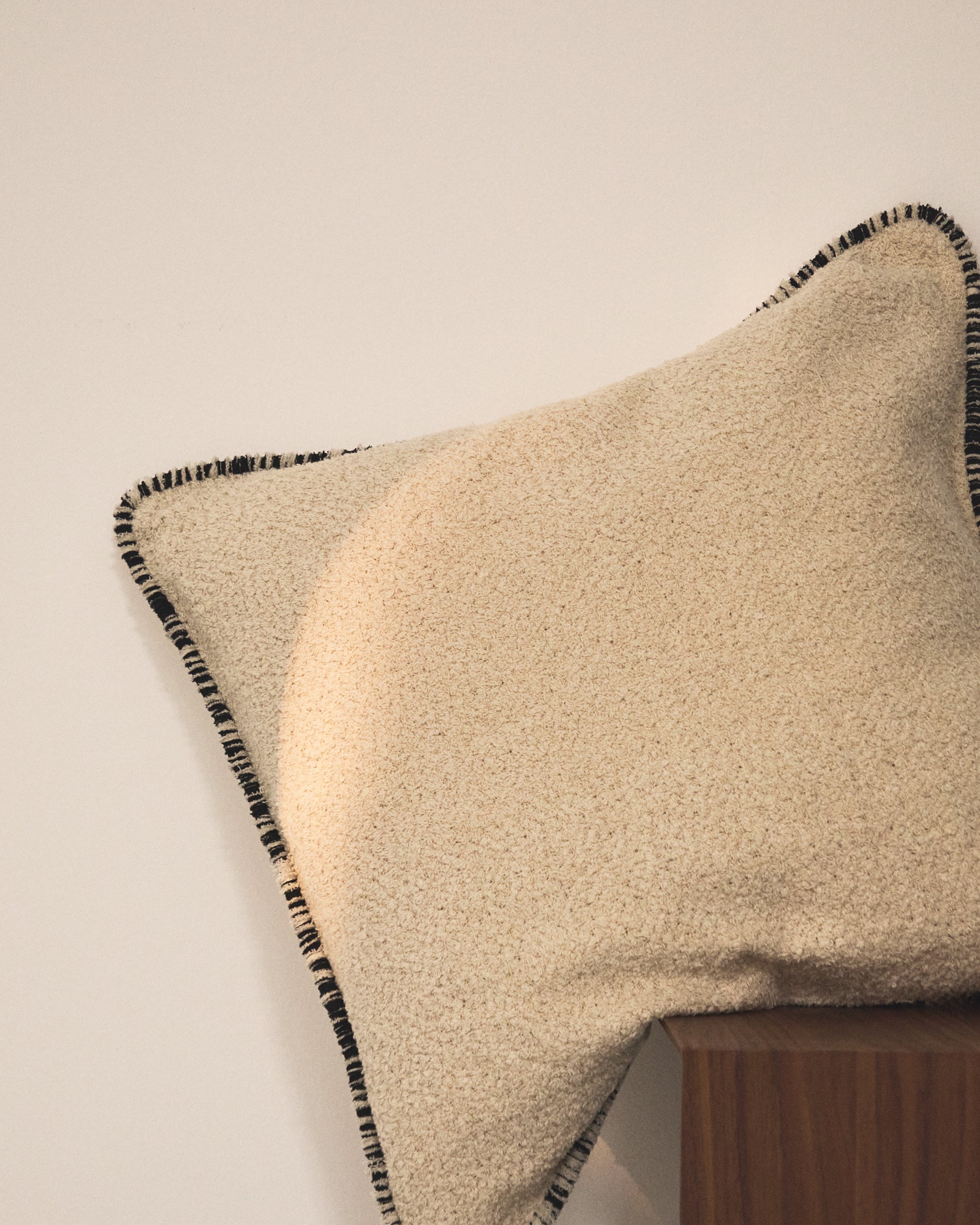 Enari beige 100% cotton cushion cover with contrasting black trim 50 x 50cm - Lifestyle