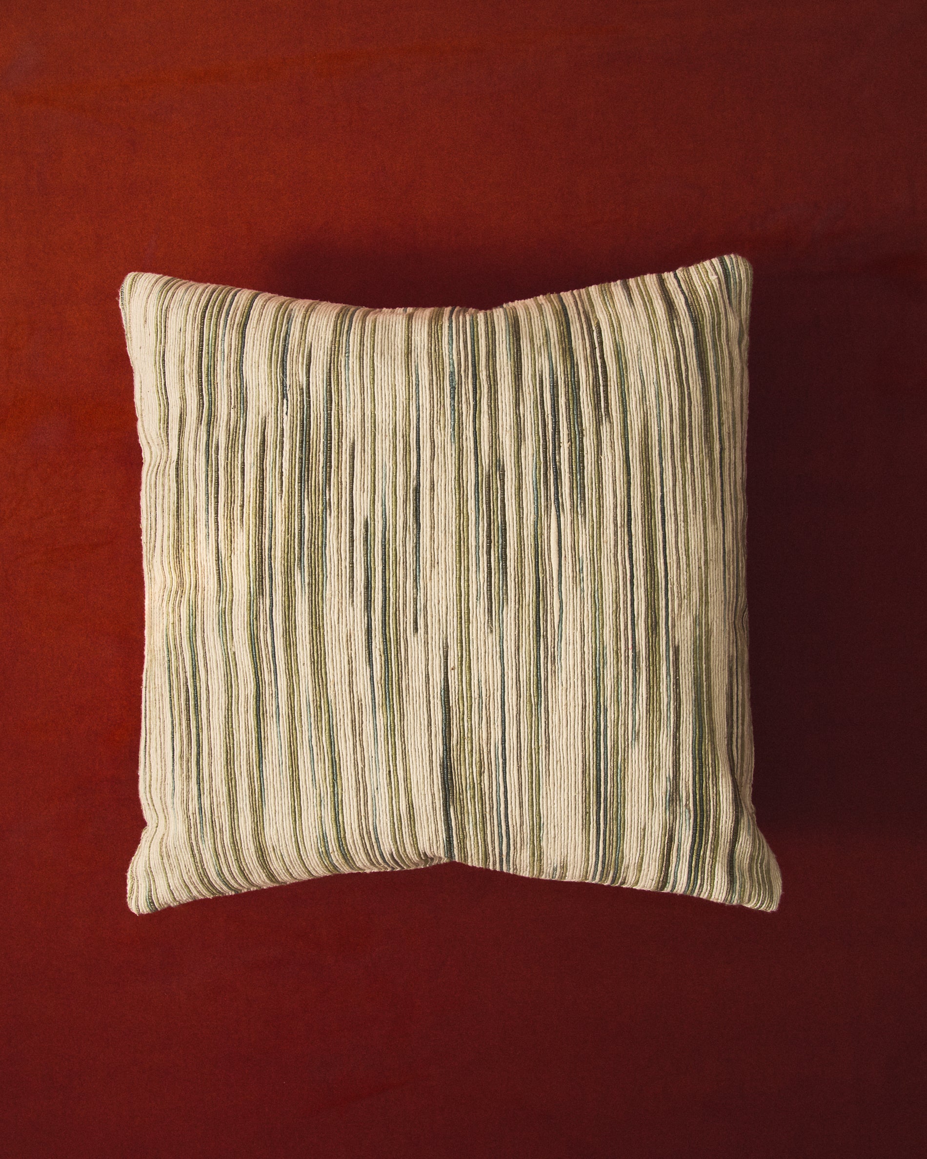 Zilora green and beige striped silk blend jacquard cushion cover 45 x 45cm - Lifestyle