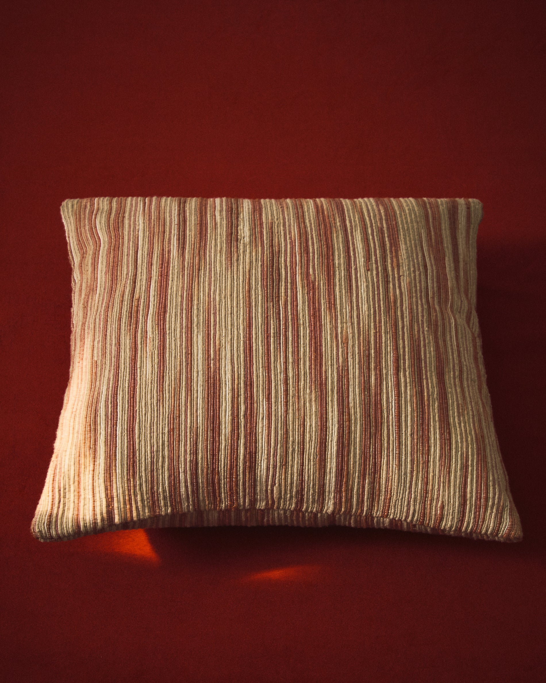Zilora red and beige striped silk blend jacquard cushion cover 45 x 45cm - Lifestyle