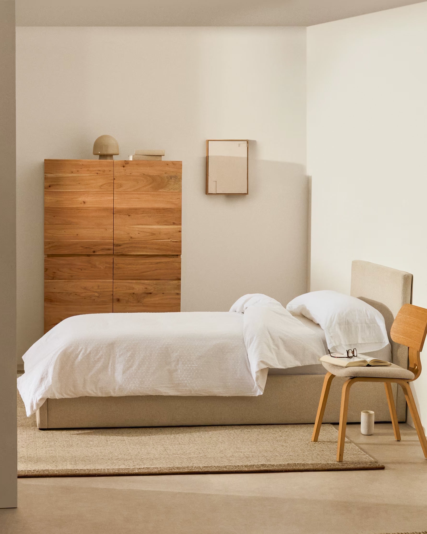 Nahiri beige chenille bed with storage base for 90 x 200cm mattress - Lifestyle