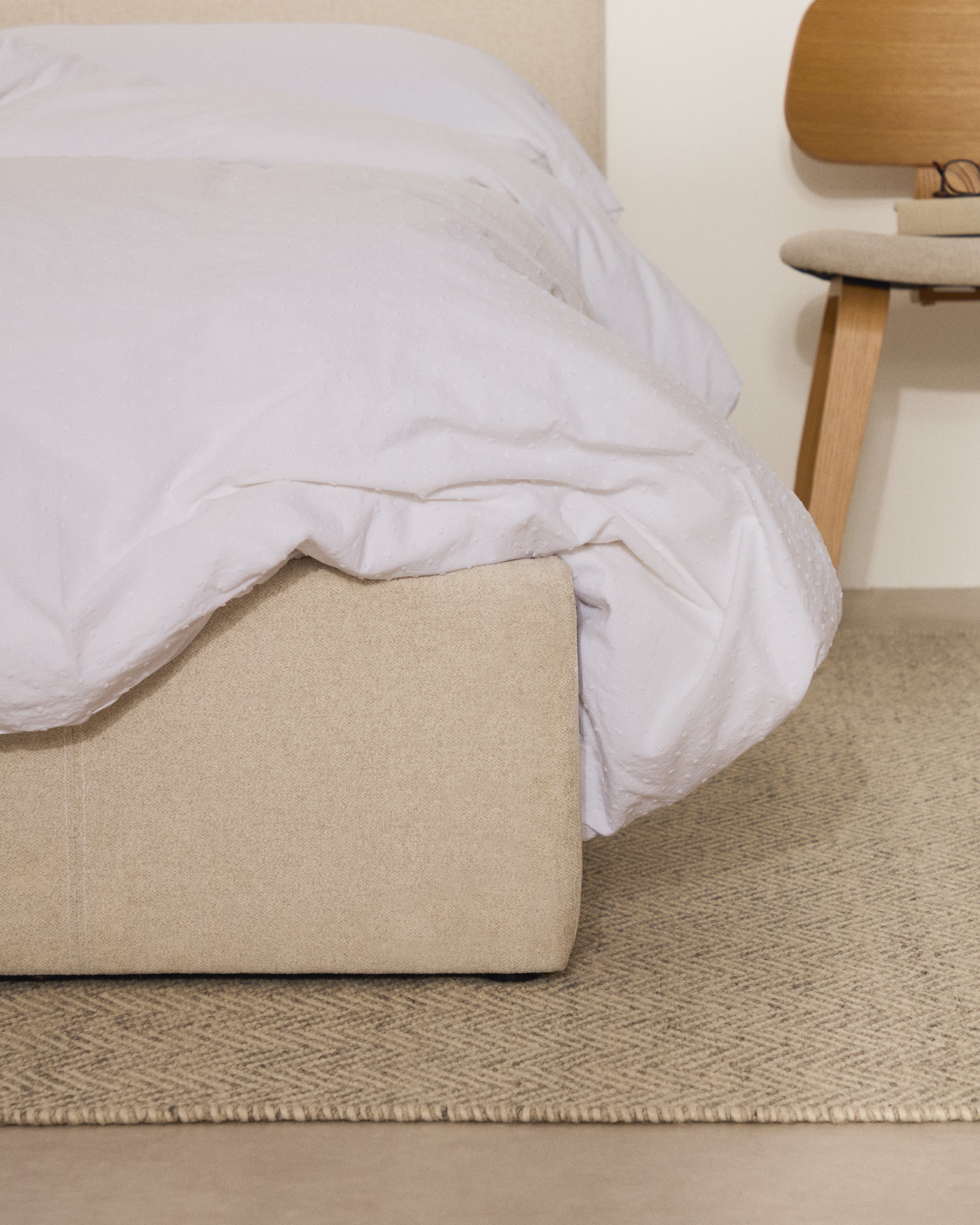 Nahiri beige chenille bed with storage base for 90 x 200cm mattress - Lifestyle
