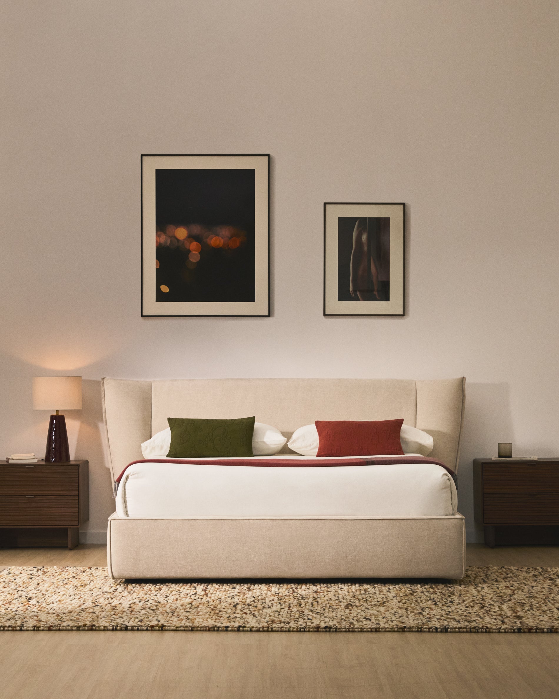 Arvian beige chenille bed with storage base and removable covers for mattress 160 x 200cm - Lifestyle