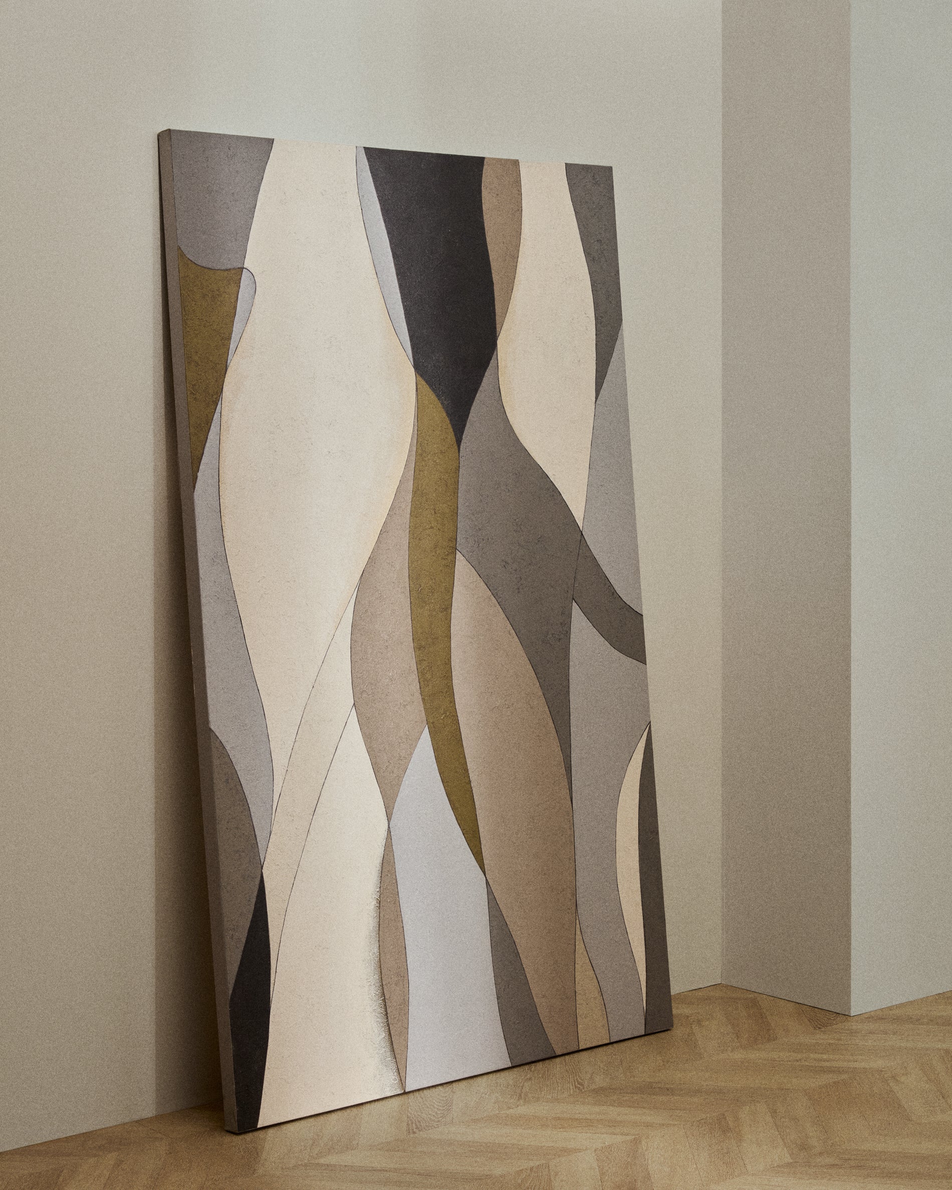 Marvilo grey and mustard abstract canvas 120 x 200cm - Lifestyle