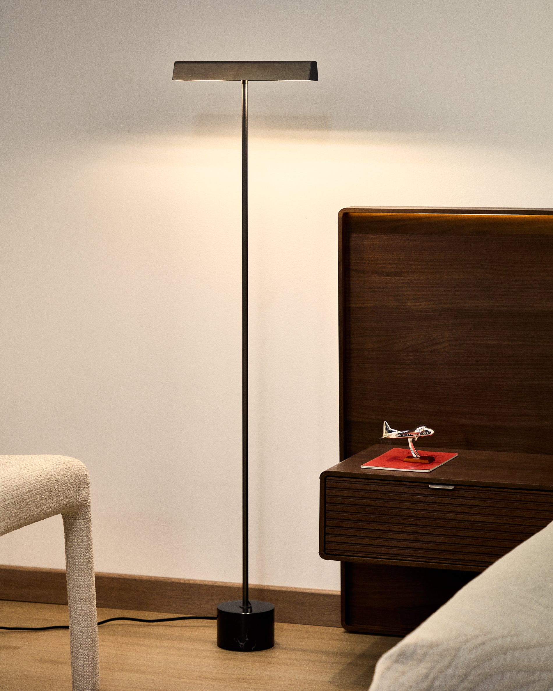 Lynor brushed metal floor lamp with black marble base - Lifestyle