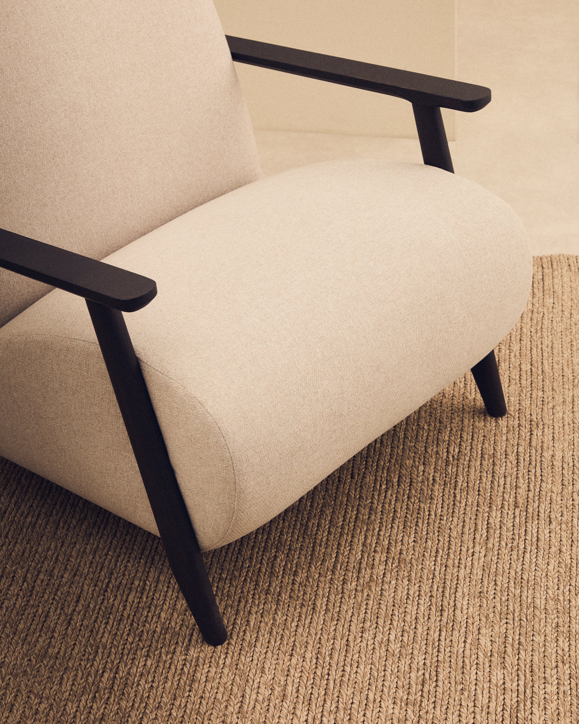 Meghan armchair in pearl chenille and with solid beech wood in a wenge finish FSC Mix Credit - Lifestyle