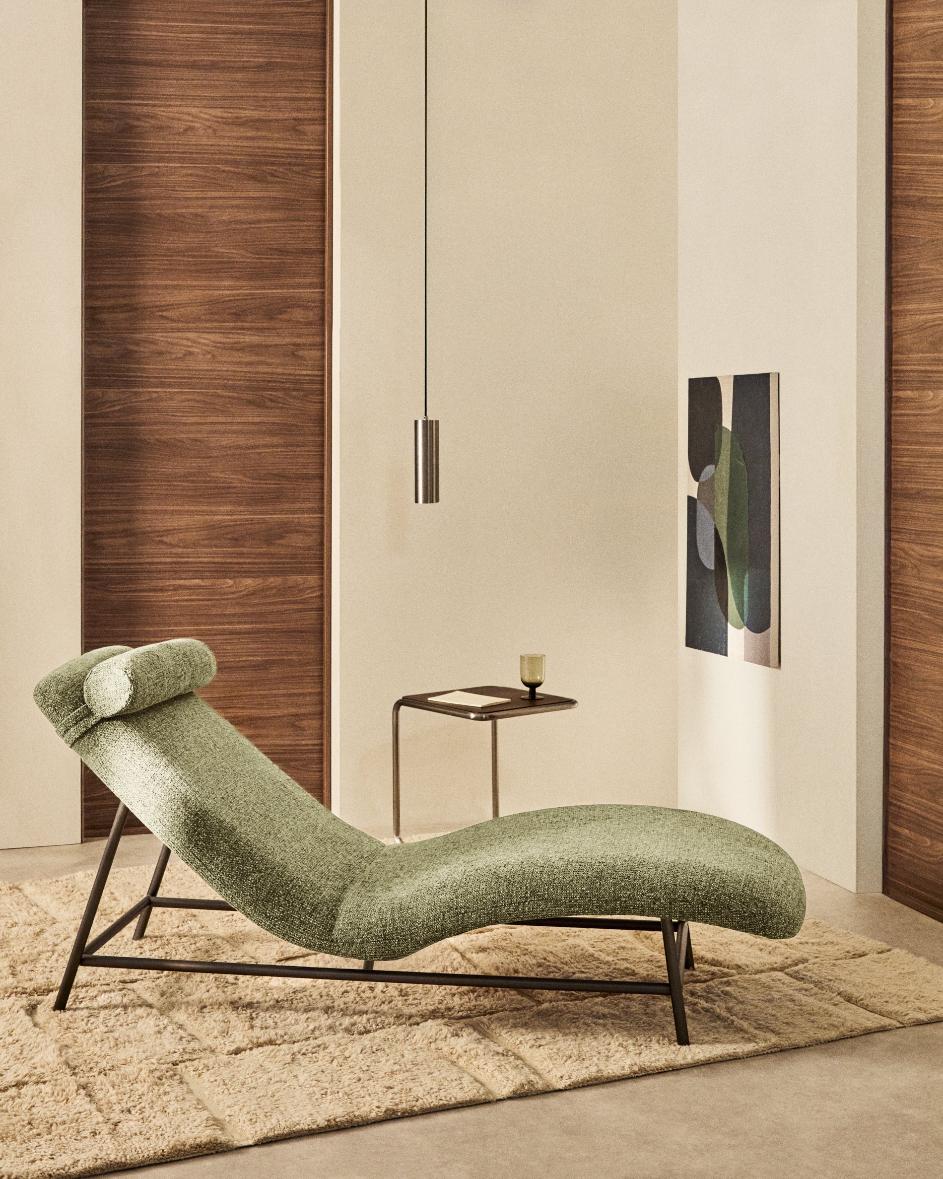 Osla divan in green chenille with brushed graphite stainless steel legs 174 cm - Lifestyle