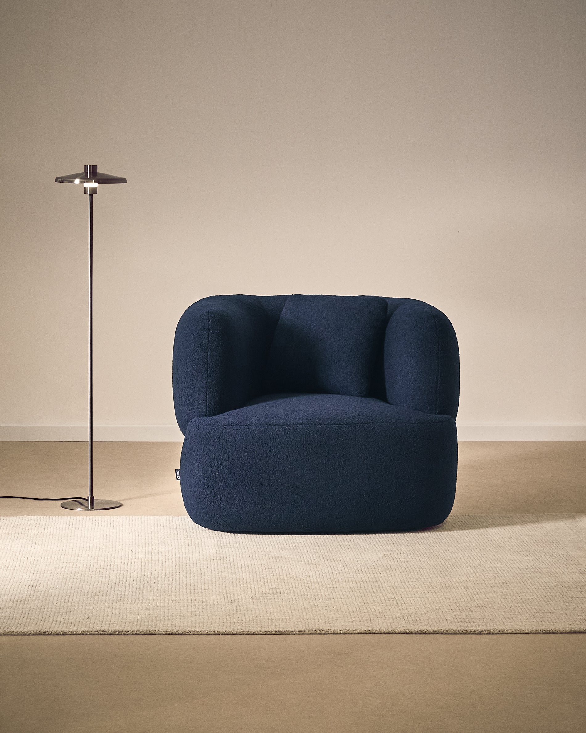 Martina navy blue bouclé armchair with cushion FSC Mix Credit - Lifestyle