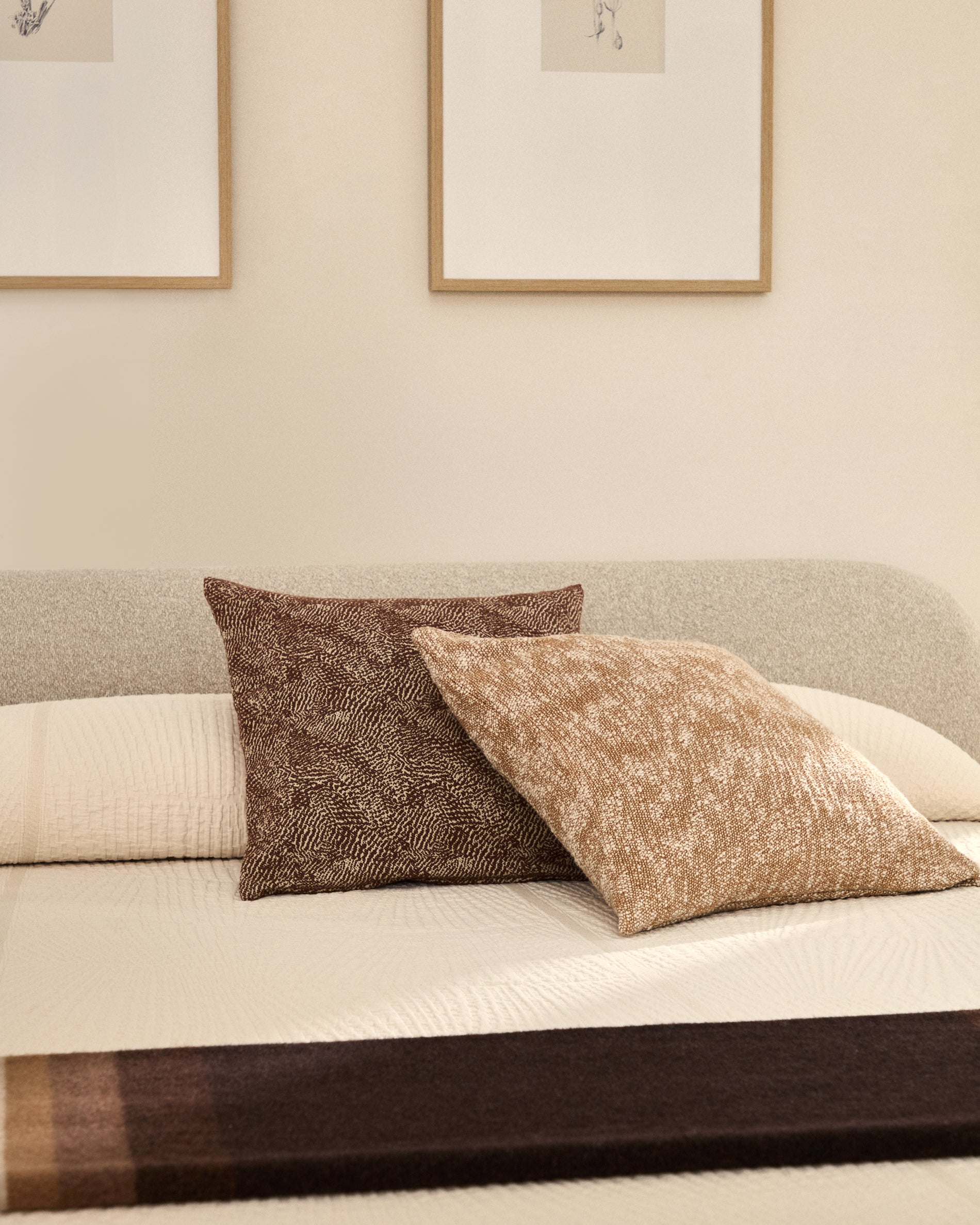 Junie cushion cover in brown and beige cotton jacquard 50 x 50 cm - Lifestyle