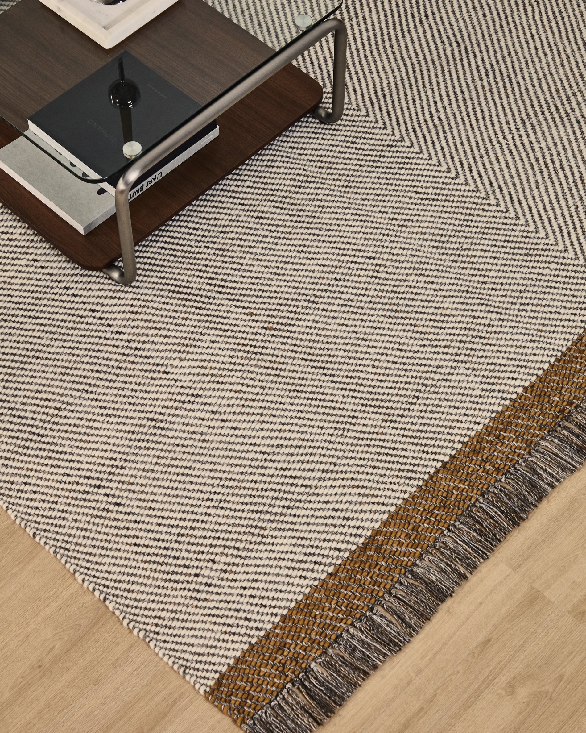 Brina beige herringbone jacquard wool rug 230 x 160cm - Lifestyle