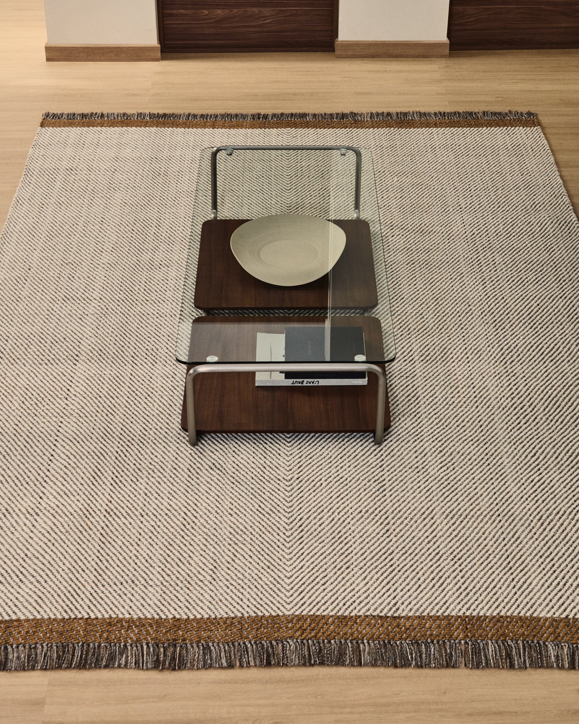 Brina beige herringbone jacquard wool rug 230 x 160cm - Lifestyle