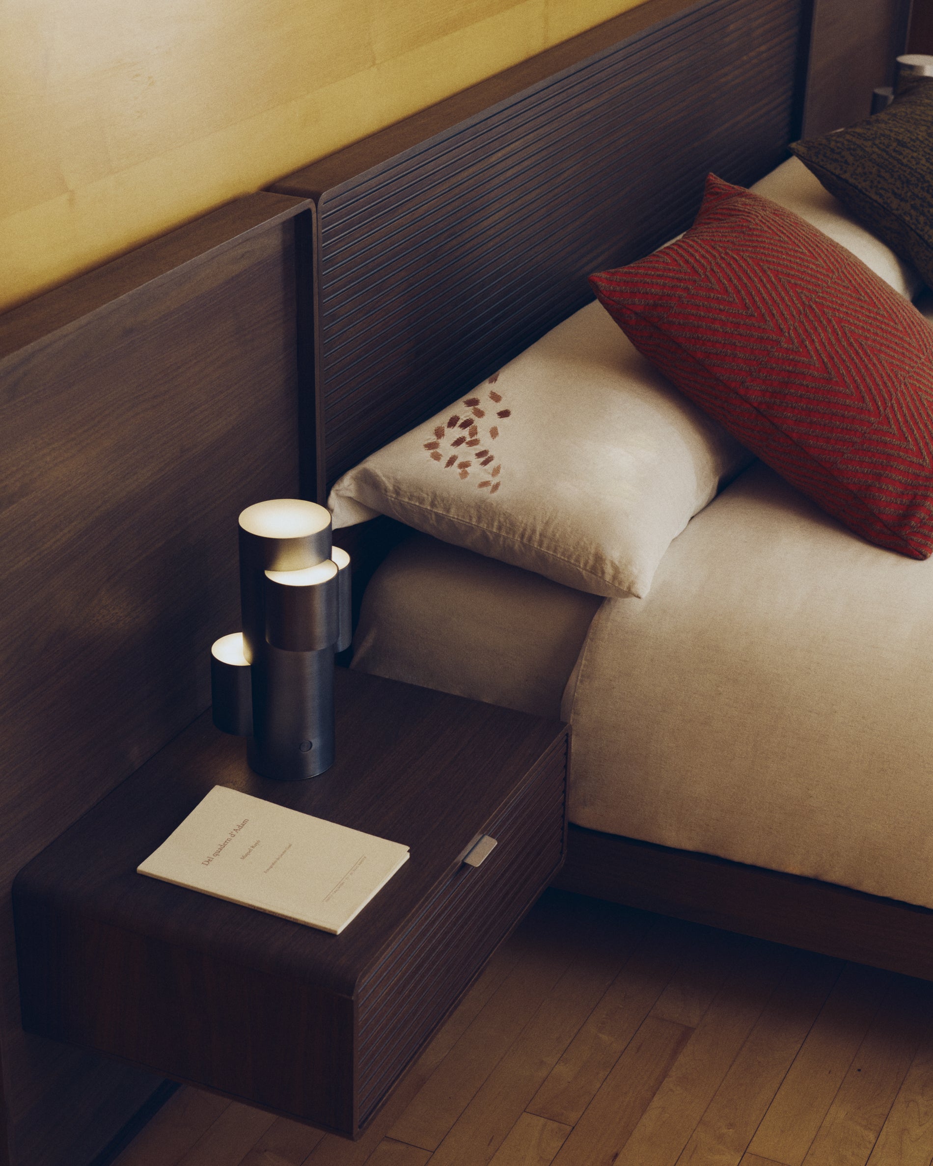 Norlen bed with 2 bedside tables in walnut veneer with dark finish and LED light for 160 x 200cm mattress FSC Mix Credit - Lifestyle