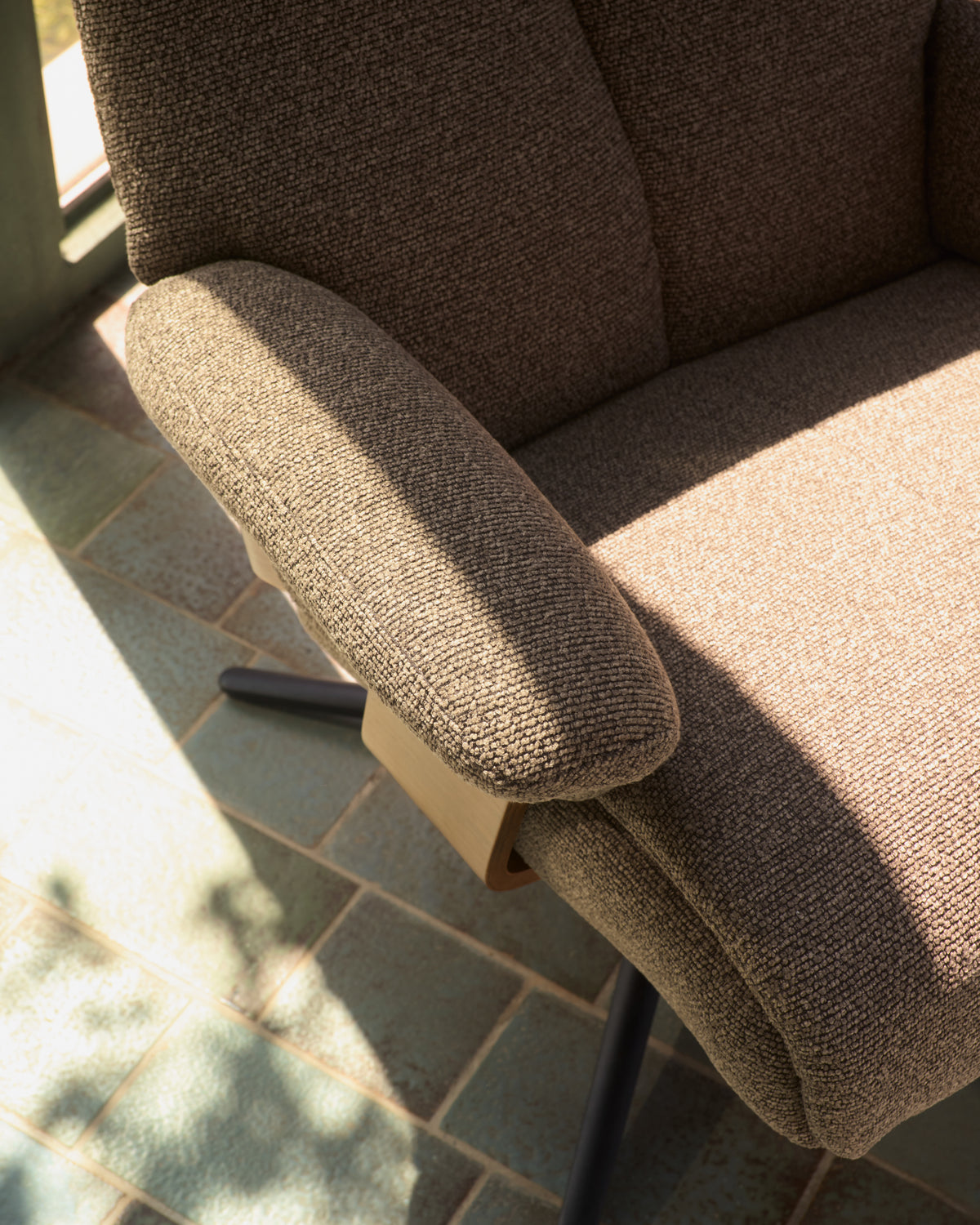 Toriel chocolate brown micro bouclé reclining swivel armchair with footrest and black-finish aluminium legs FSC Mix Credit - Lifestyle