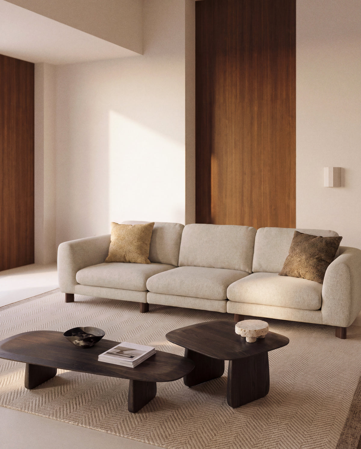 Nifelia jacquard rug in wool blend beige 300 x 400 cm - Lifestyle