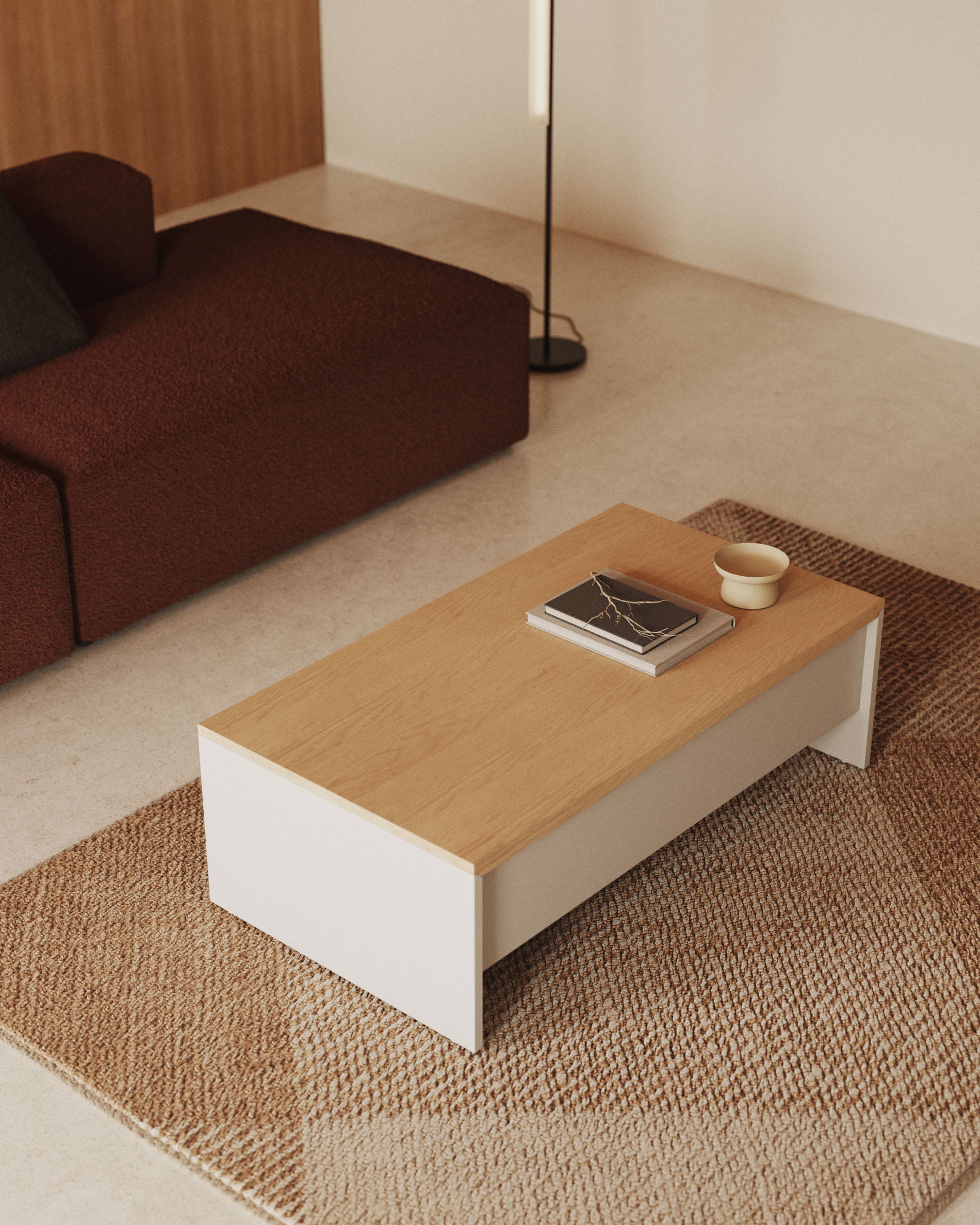 Abilen oak wood with white lacquer lift-up coffee table 110 x 60 cm FSC 100% - Lifestyle