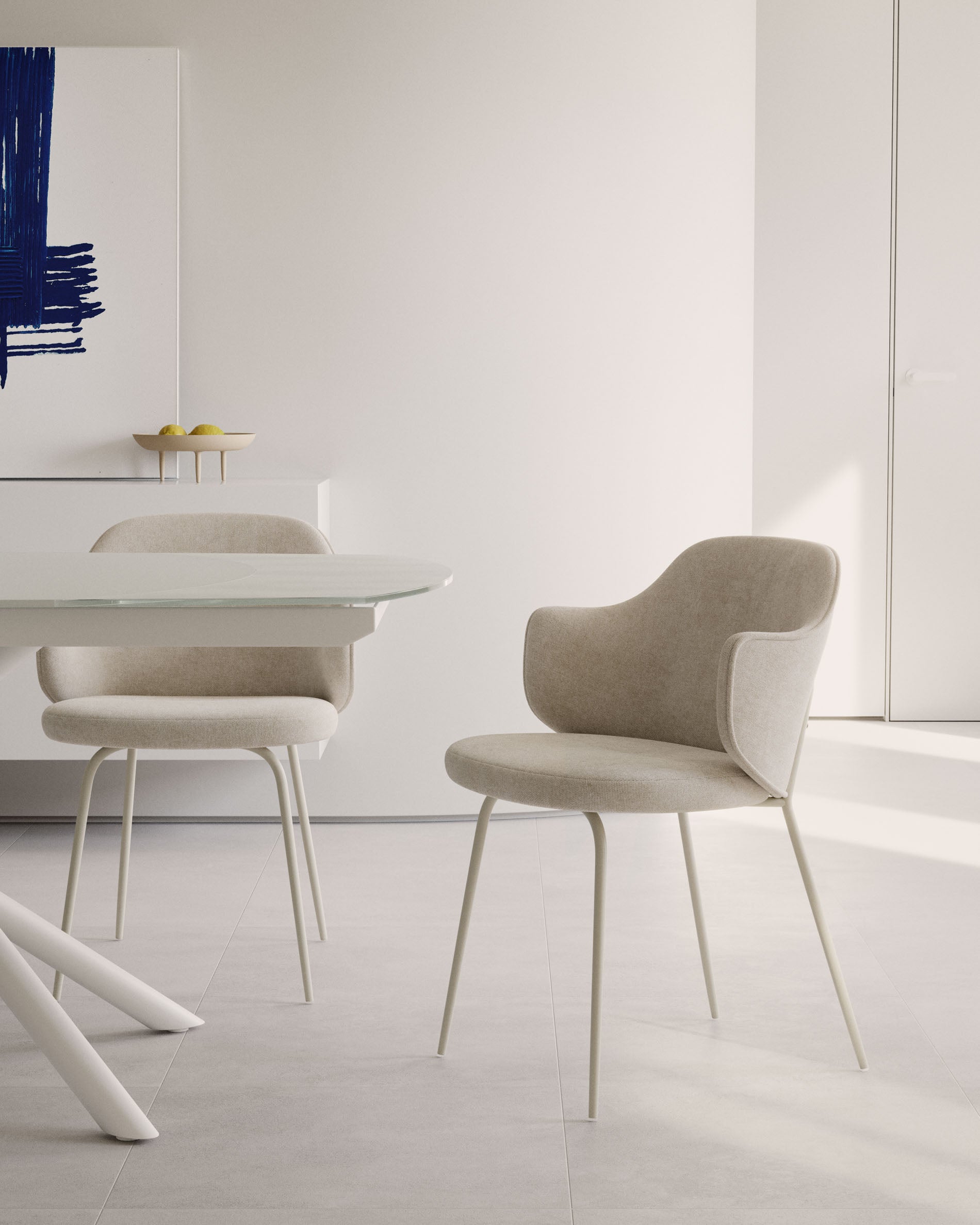 Yunia chair in beige with steel legs in a painted beige finish FSC 100% - Lifestyle