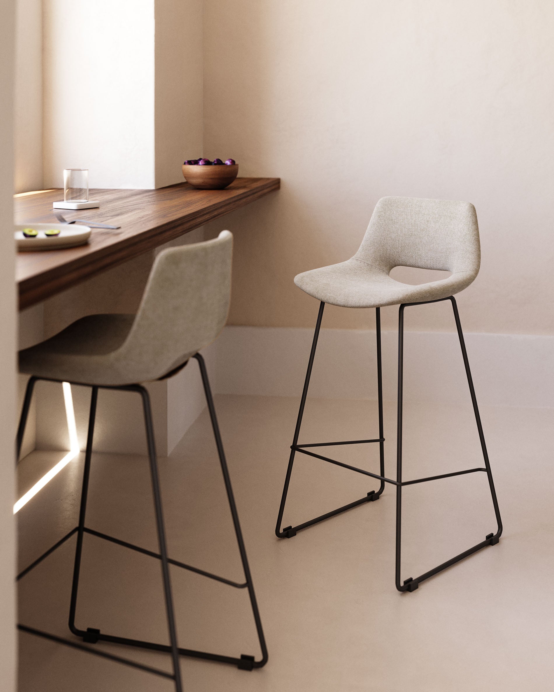 Zahara beige stool with steel in a black finish, height 76 cm - Lifestyle