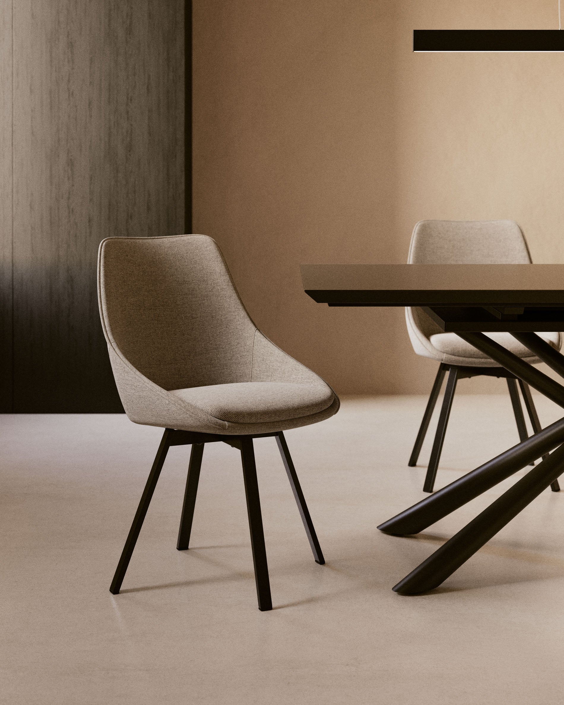 Jenna light grey swivel chair with steel legs with black finish FSC 100% - Lifestyle