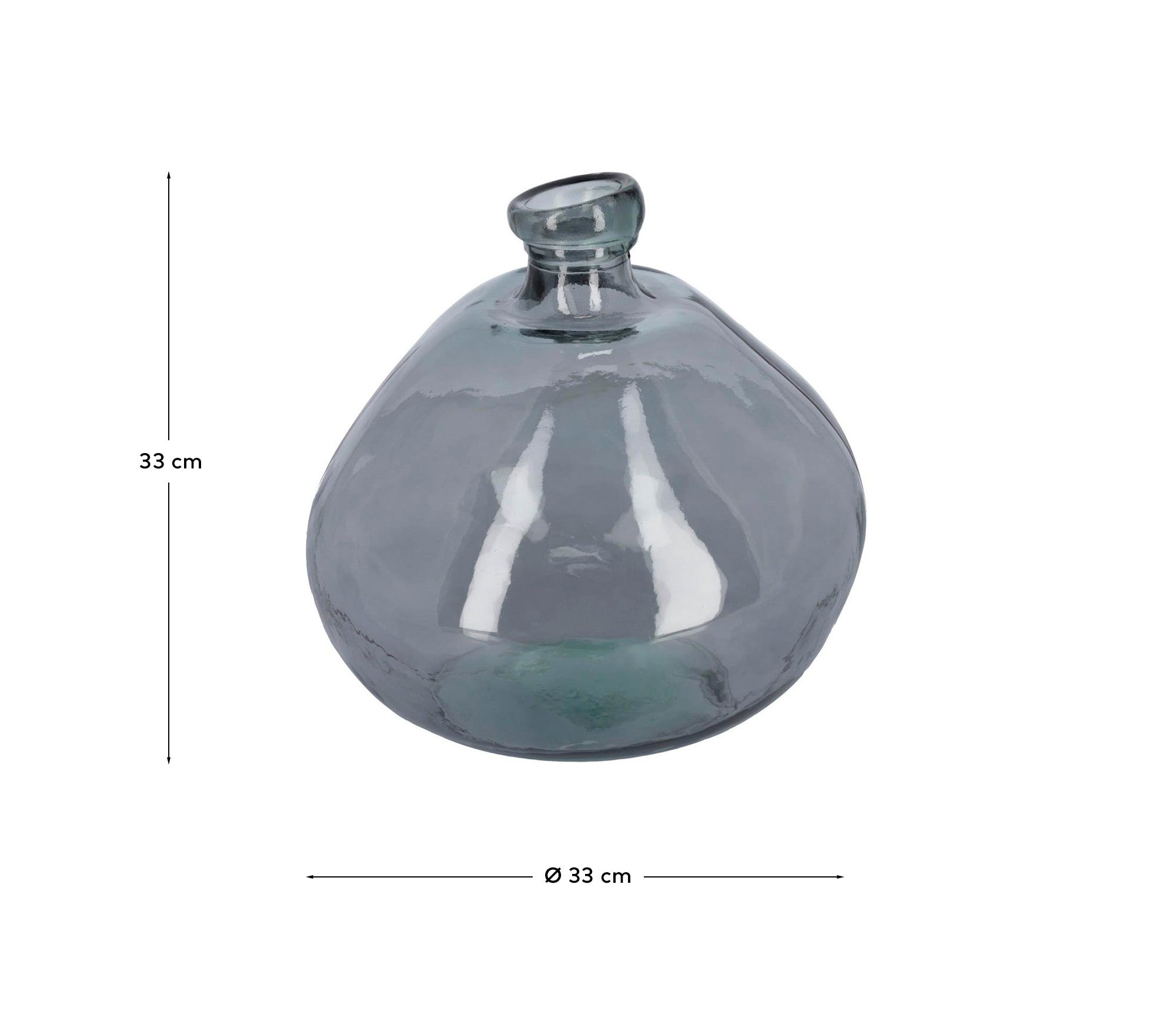 Brenna vase in 100% recycled blue glass, 33 cm - Measurements