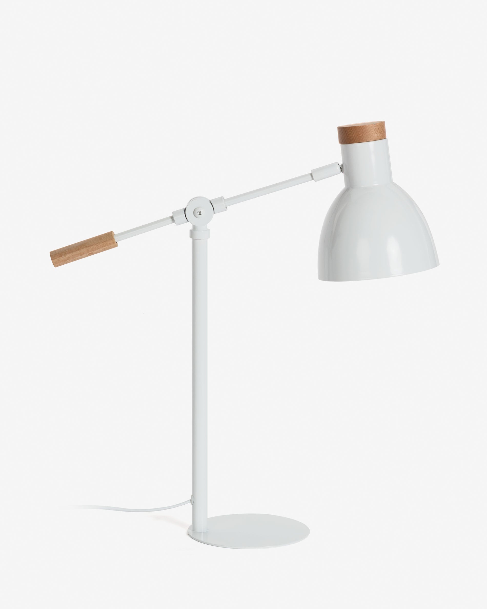 Tescarle table lamp in beech wood and steel with white finish - Product View