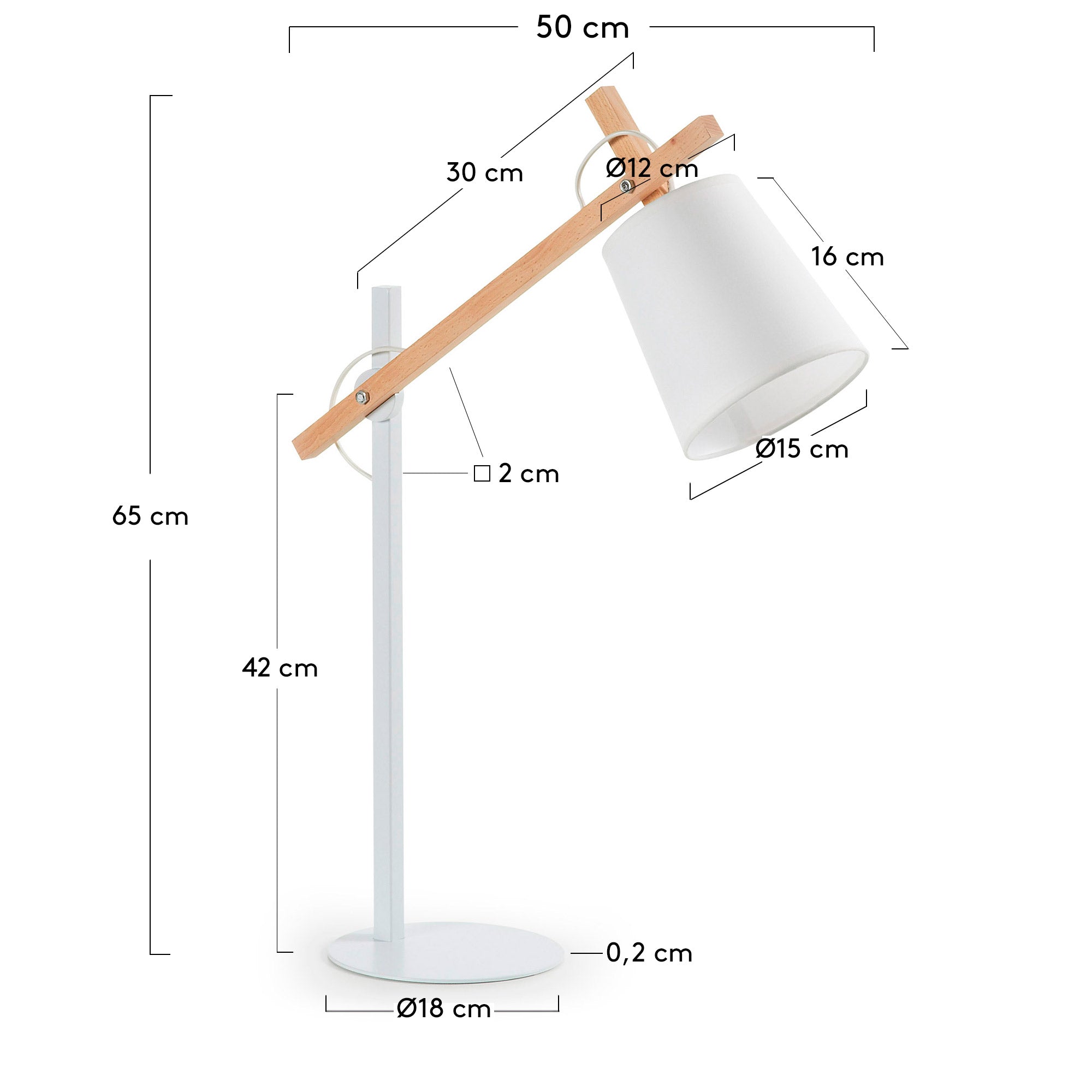 Kosta table lamp made of steel and solid beech wood - Measurements