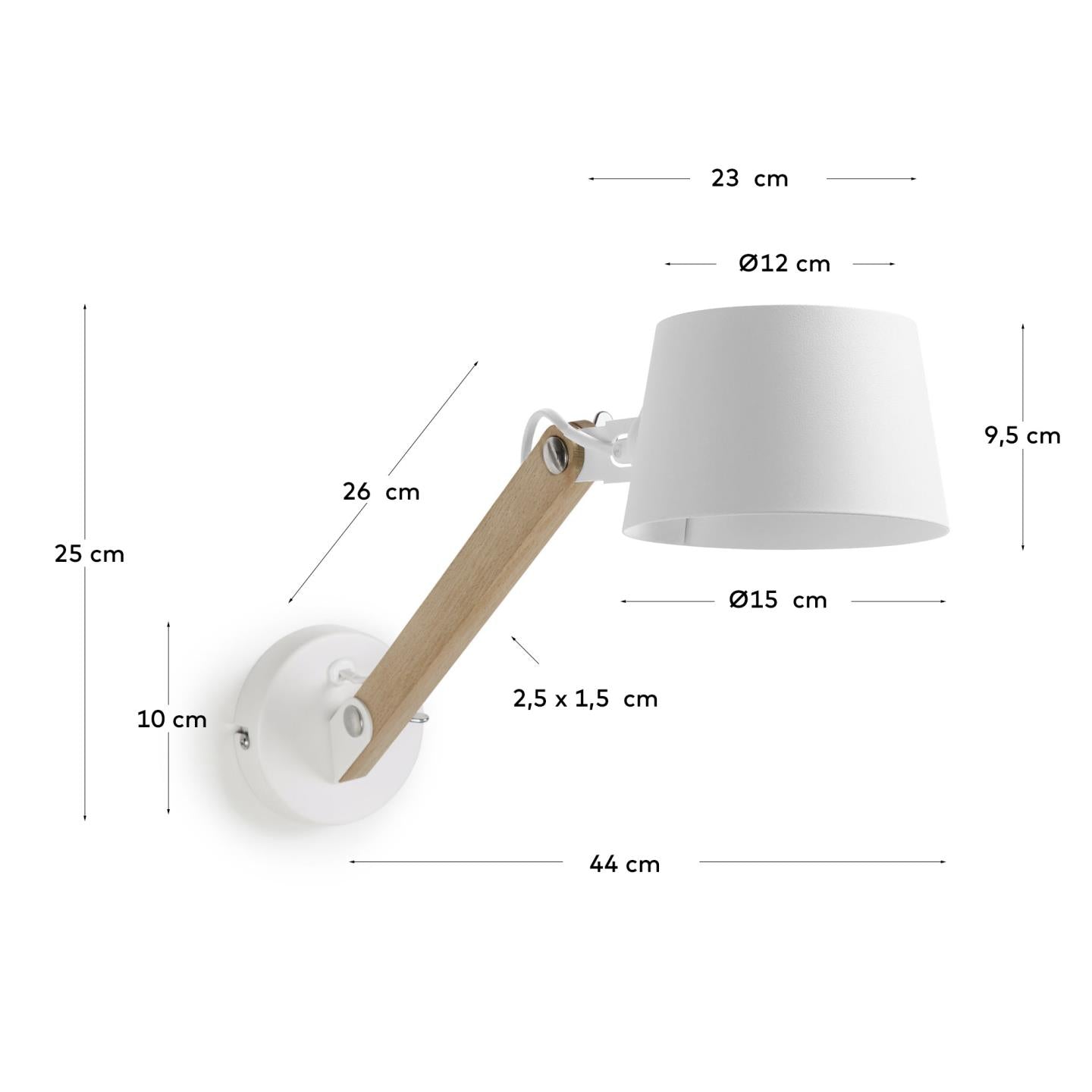 Muse wall light made from beech and steel with a white finish - Measurements
