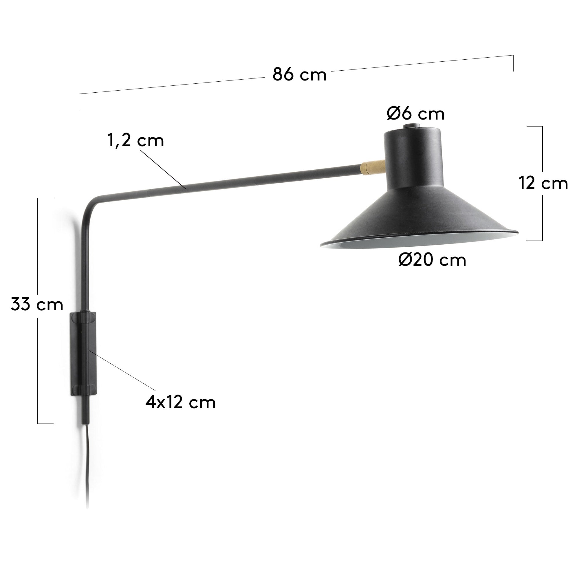 Aria wall light in steel with black finish - Measurements