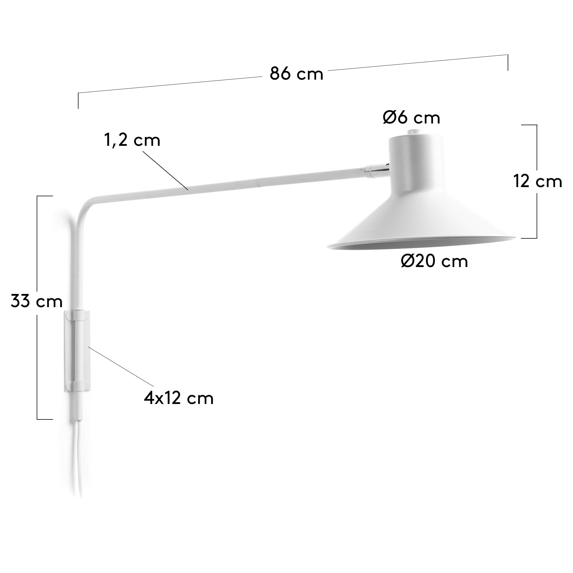 Aria steel wall light with white finish - Measurements