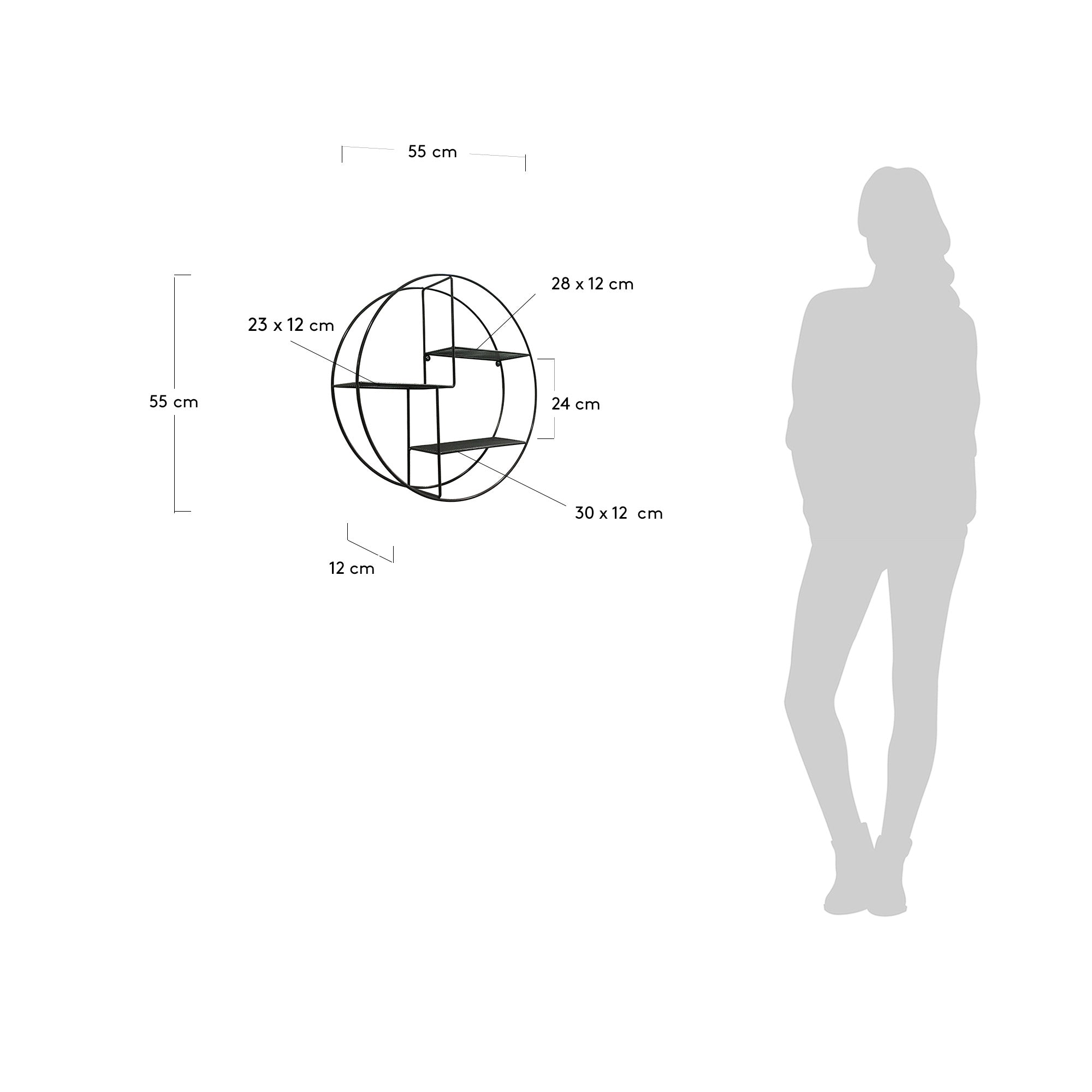 Across wall shelves in steel with black finish Ø 55 cm - Measurements