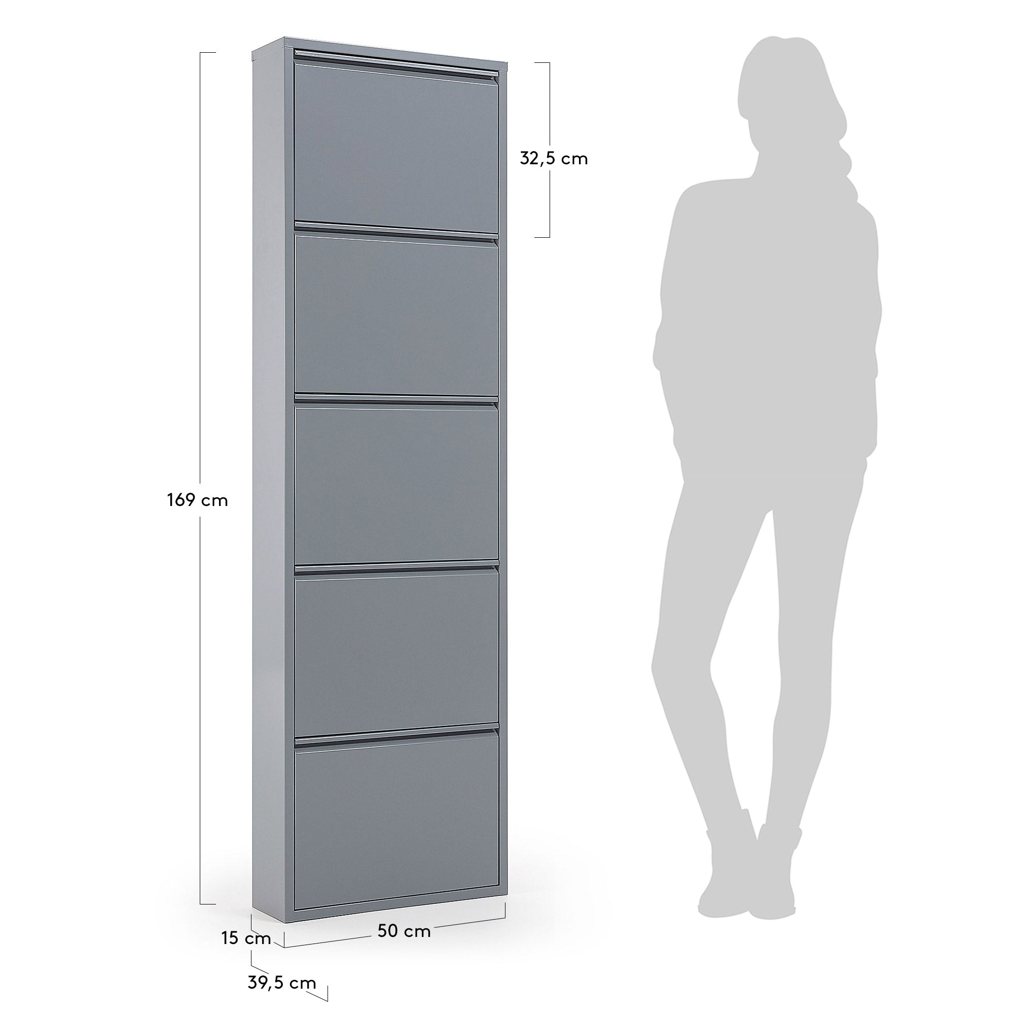 Shoe rack Ode 50 x 168,5 cm 5 doors grey - Measurements