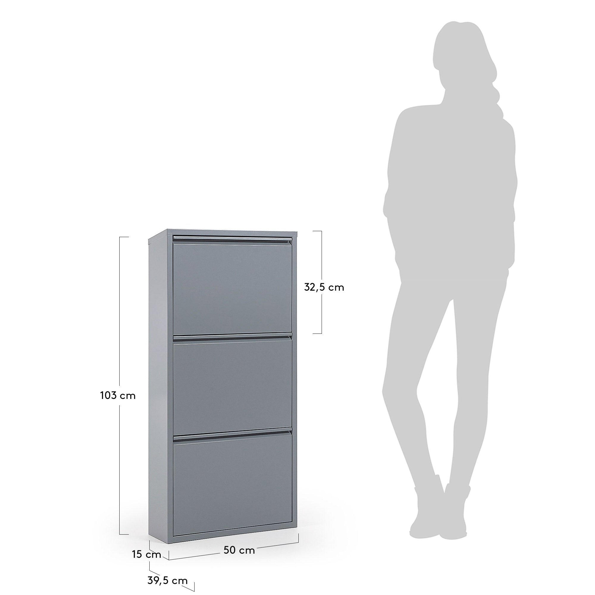 Shoe rack Ode 50 x 103 cm 3 doors grey - Measurements