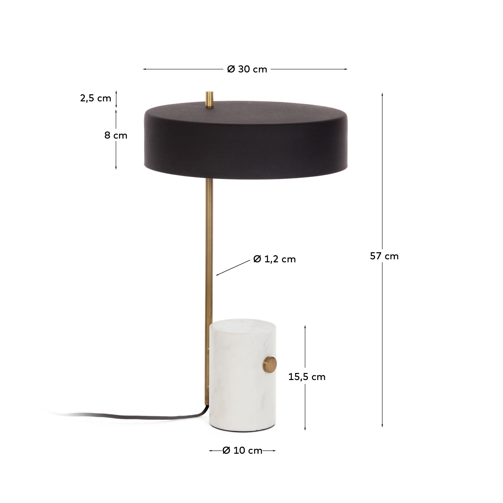 Phant table lamp in metal and marble - Measurements