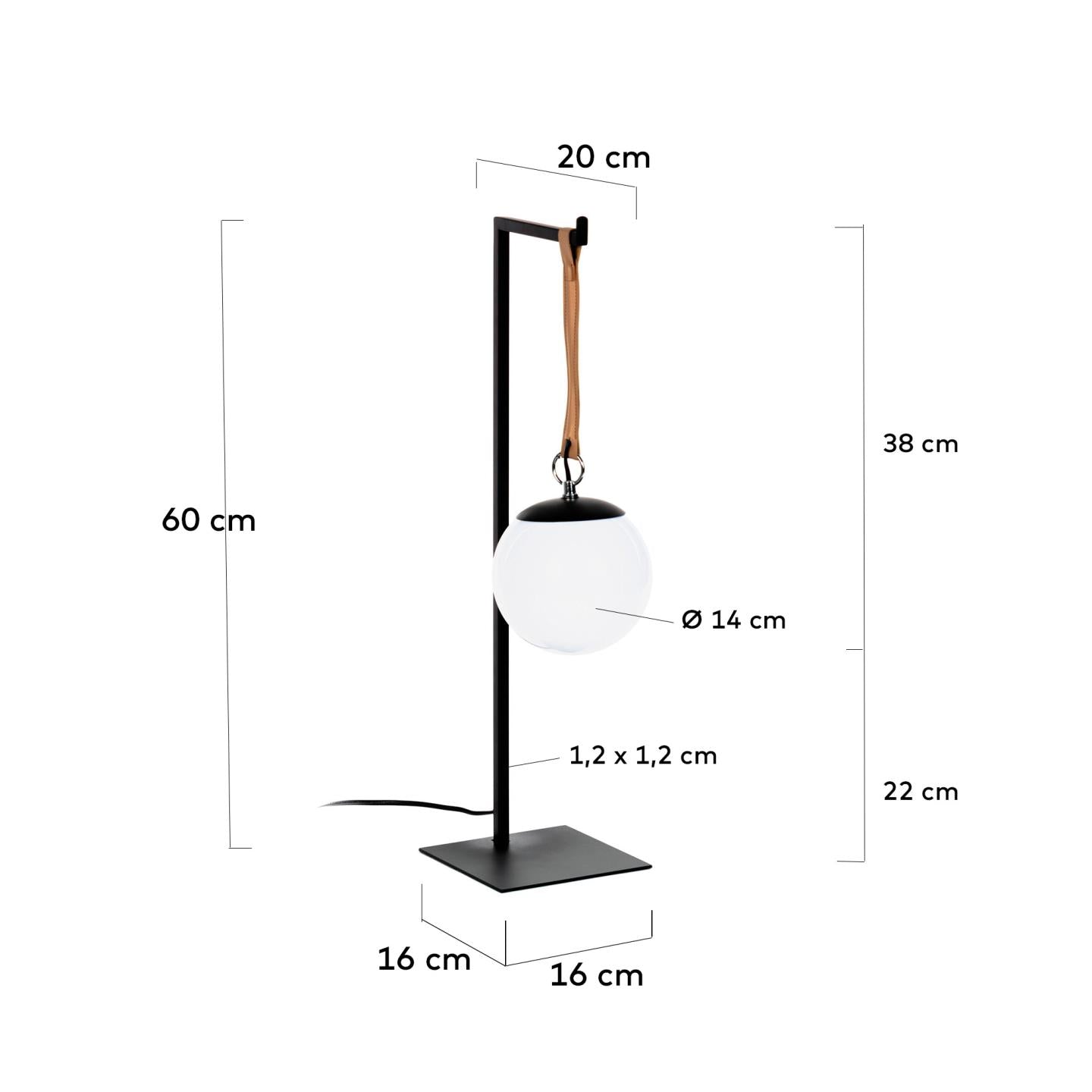 Monteiro steel and leather table lamp - Measurements