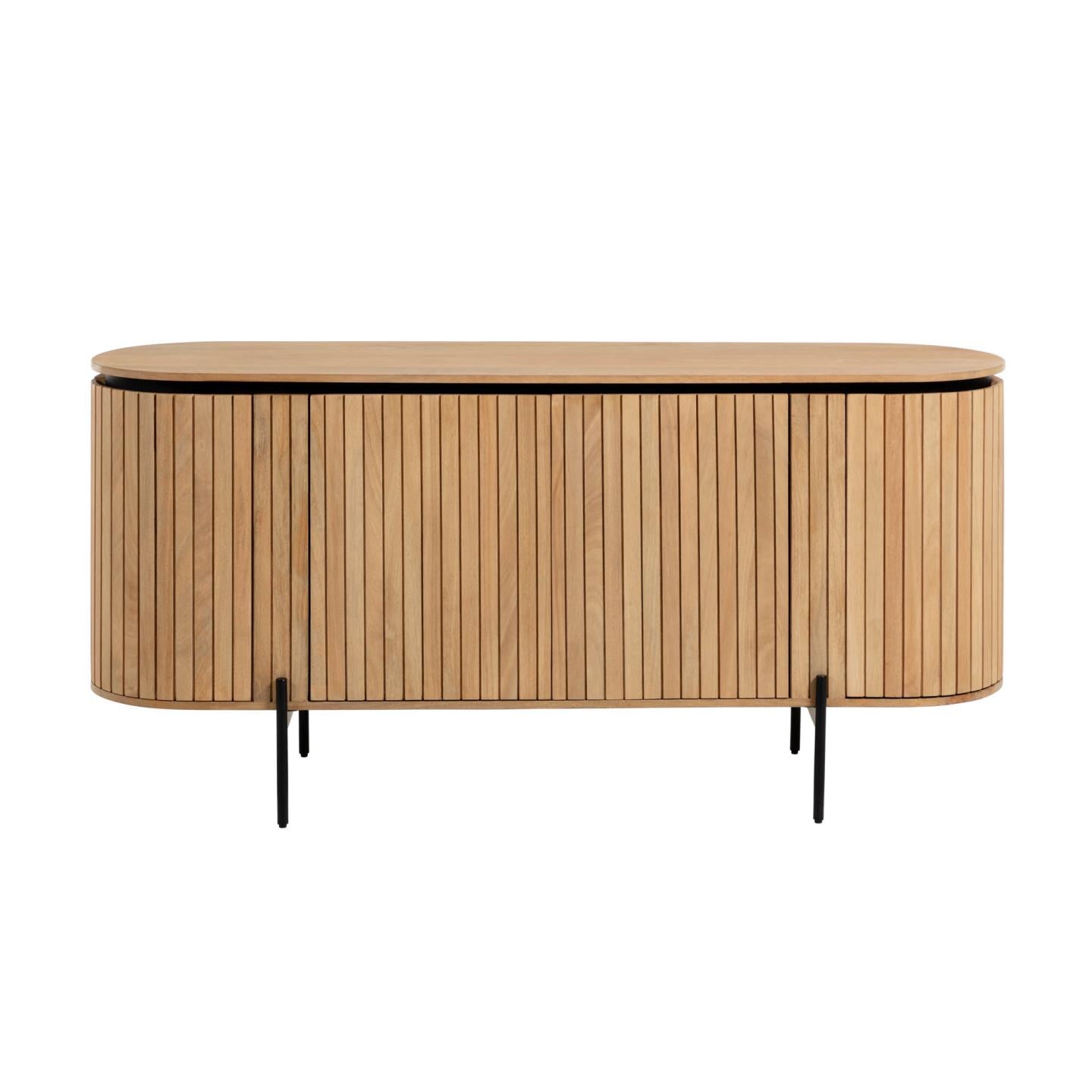 Licia solid mango wood sideboard with 4 doors and black finish metal, 170 x 80 cm - Product Image
