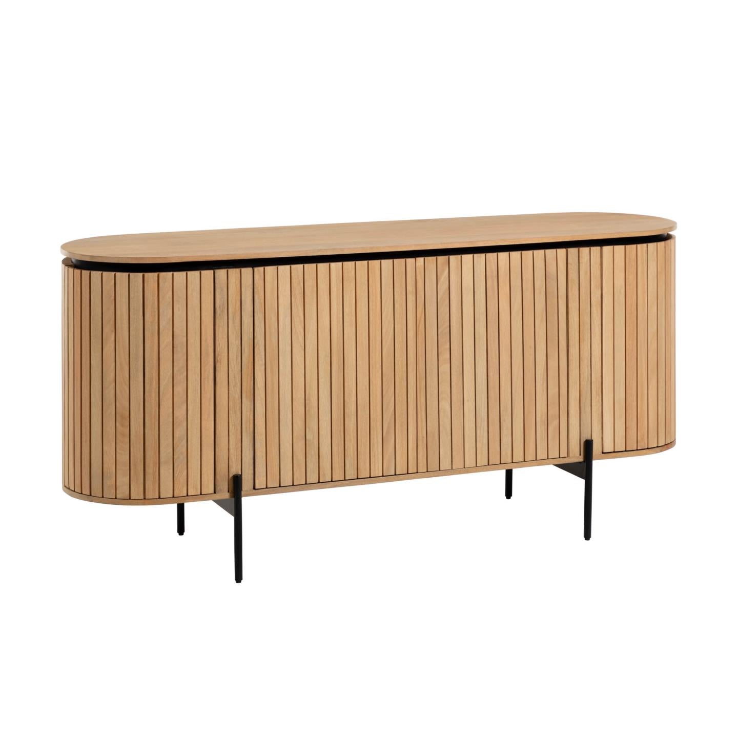 Licia solid mango wood sideboard with 4 doors and black finish metal, 170 x 80 cm - Product Image