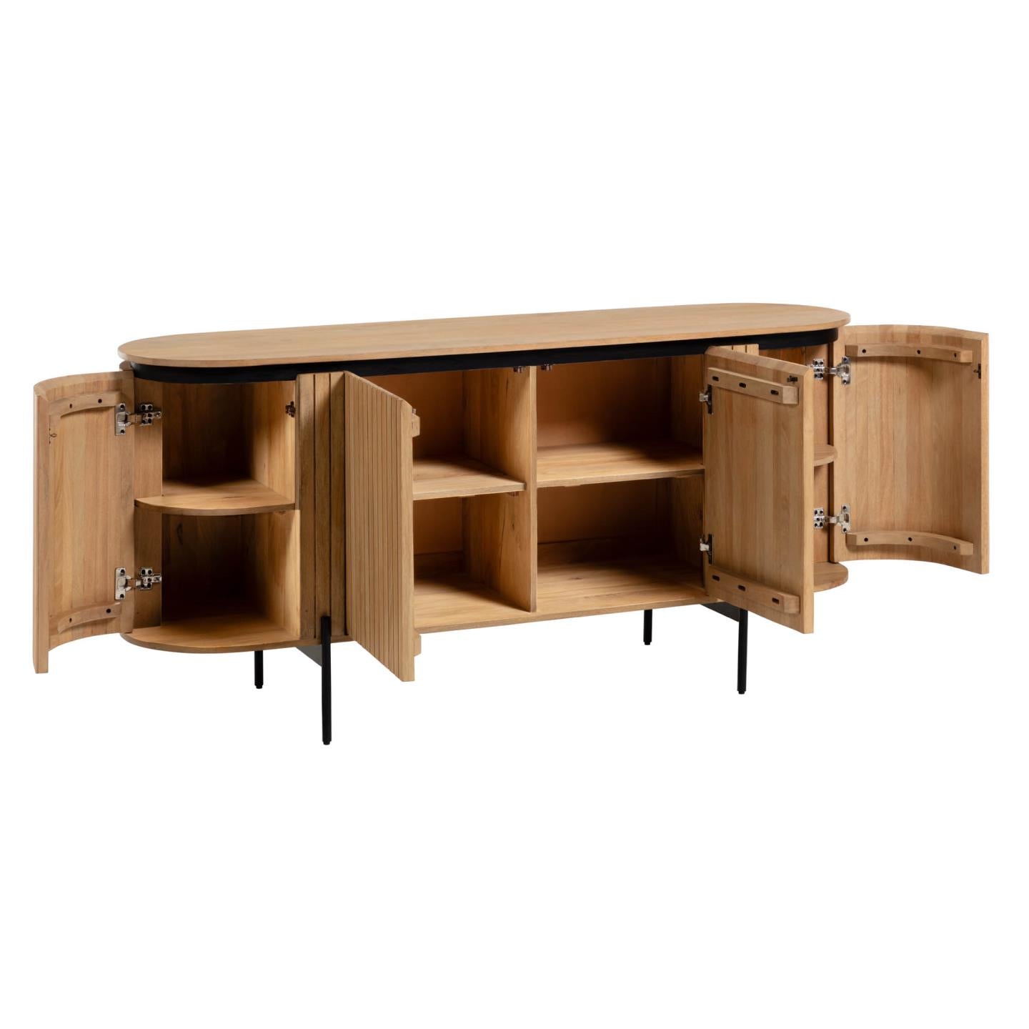 Licia solid mango wood sideboard with 4 doors and black finish metal, 170 x 80 cm - Product Image