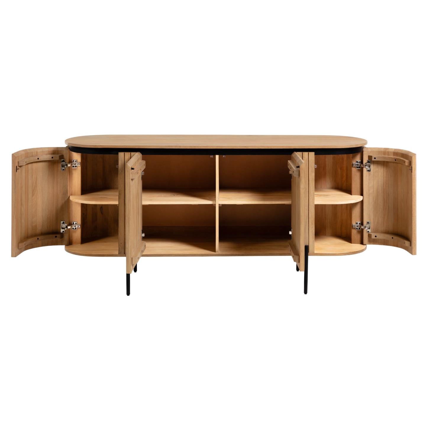 Licia solid mango wood sideboard with 4 doors and black finish metal, 170 x 80 cm - Product Image