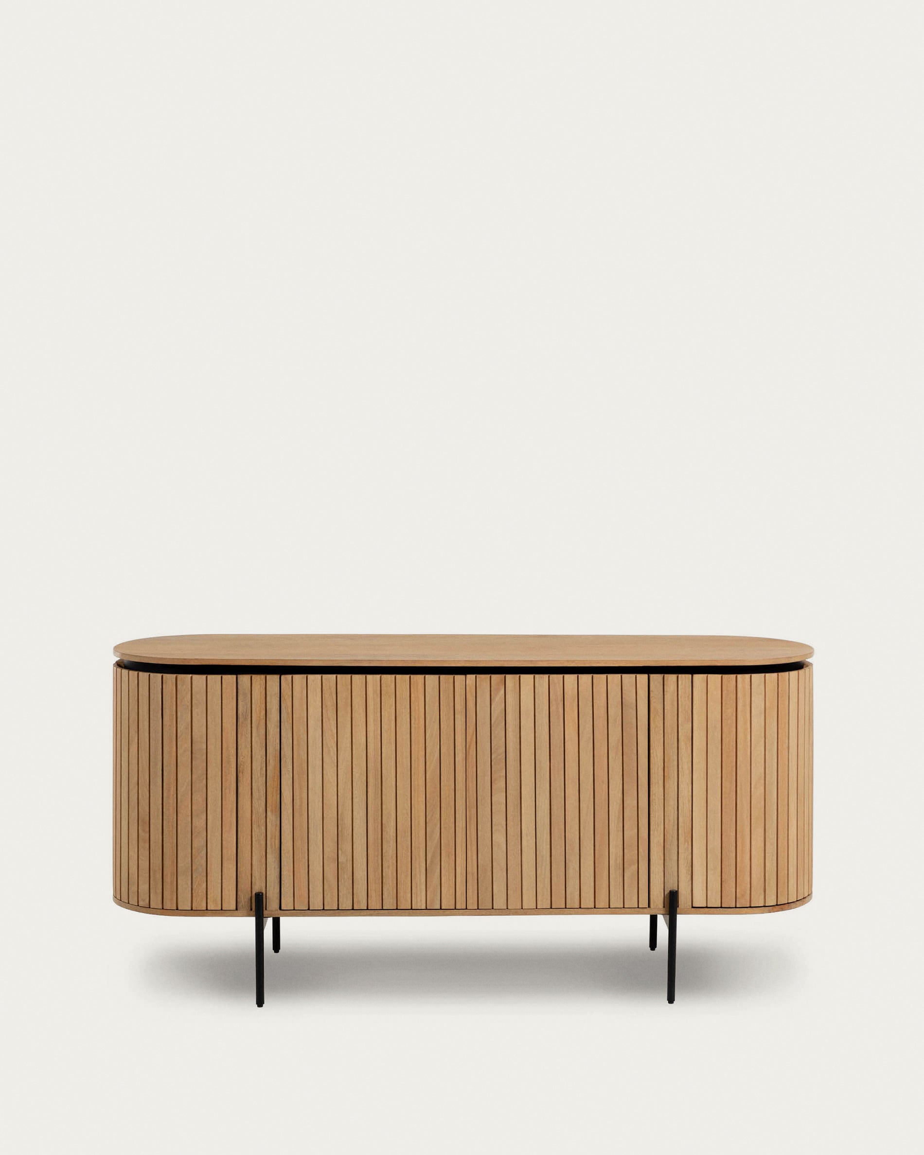 Licia solid mango wood sideboard with 4 doors and black finish metal, 170 x 80 cm - Product View