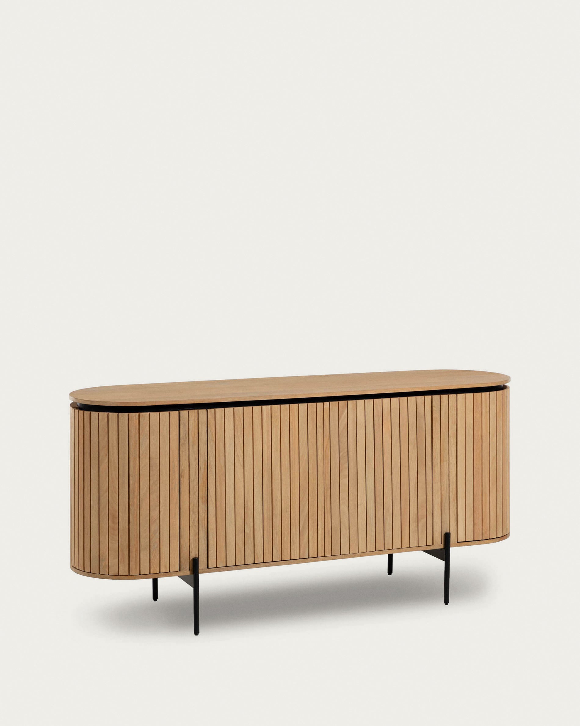 Licia solid mango wood sideboard with 4 doors and black finish metal, 170 x 80 cm - Product View