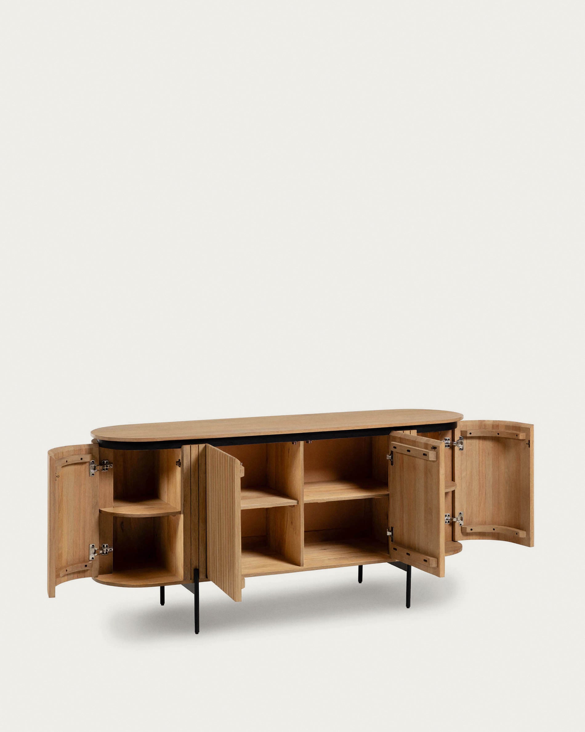 Licia solid mango wood sideboard with 4 doors and black finish metal, 170 x 80 cm - Product View